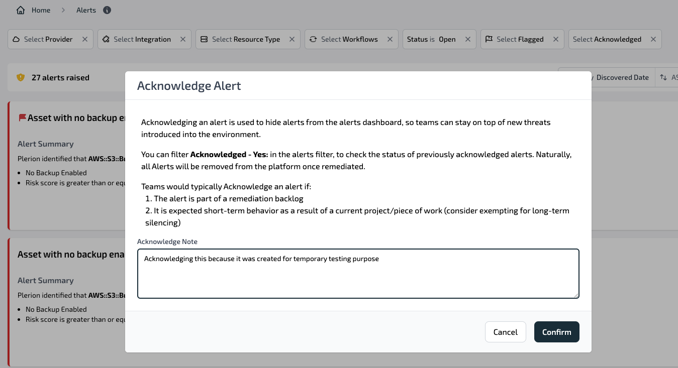 Acknowledged alert with notes