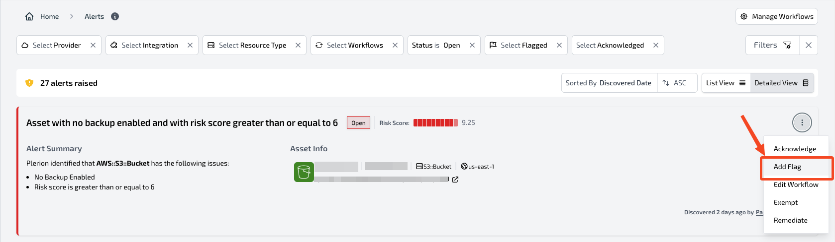 Flagged alert example