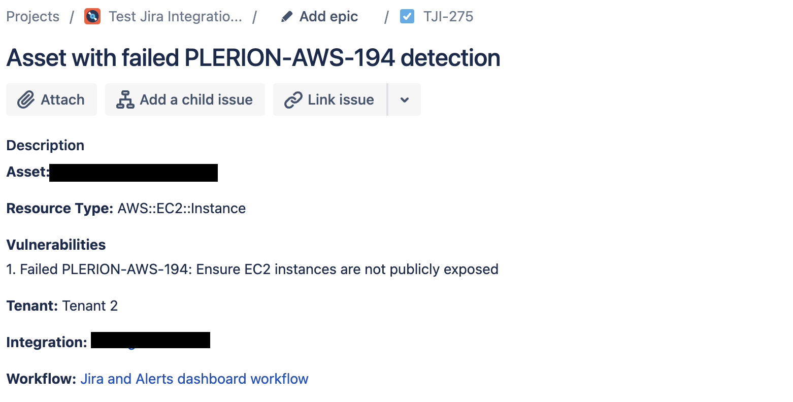 Jira alert example ticket