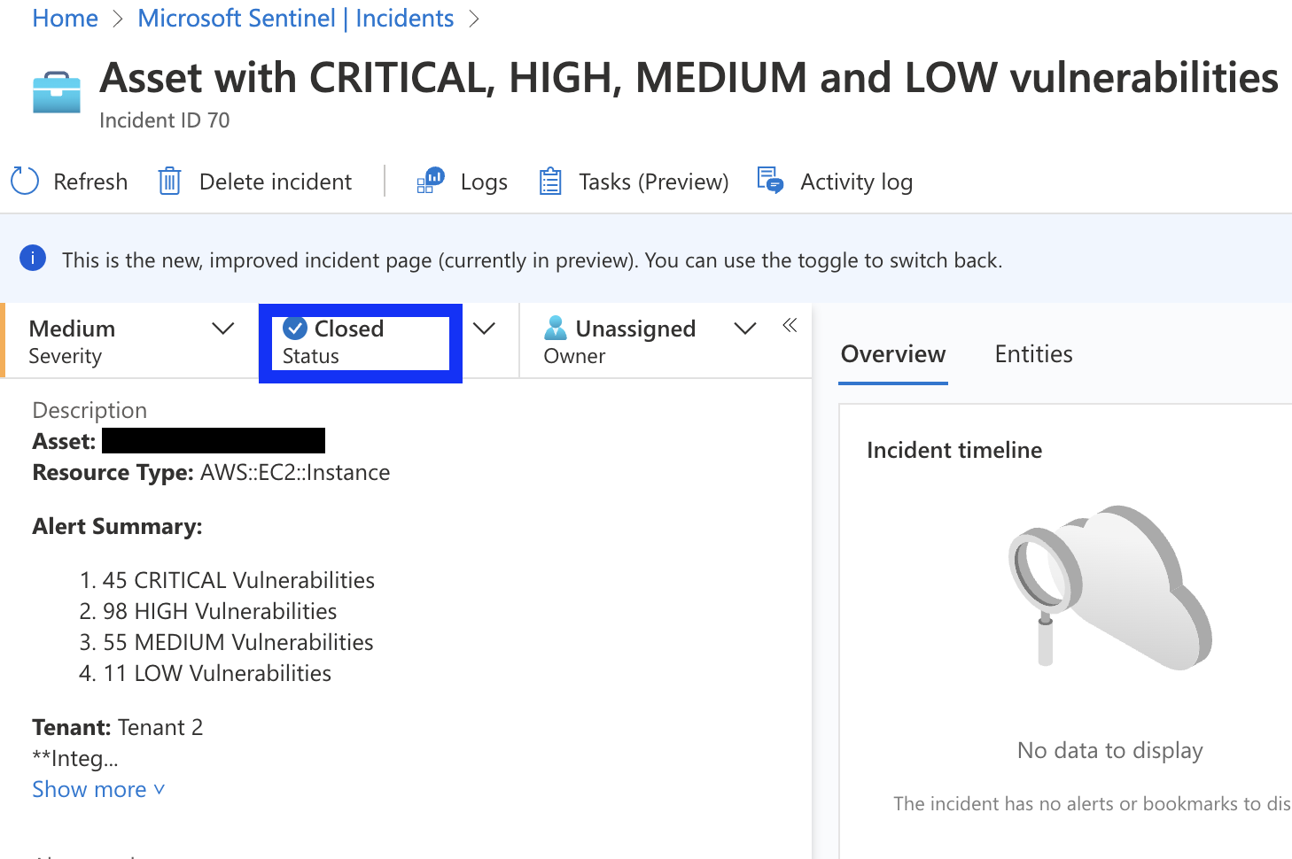 Resolved Sentinel incident