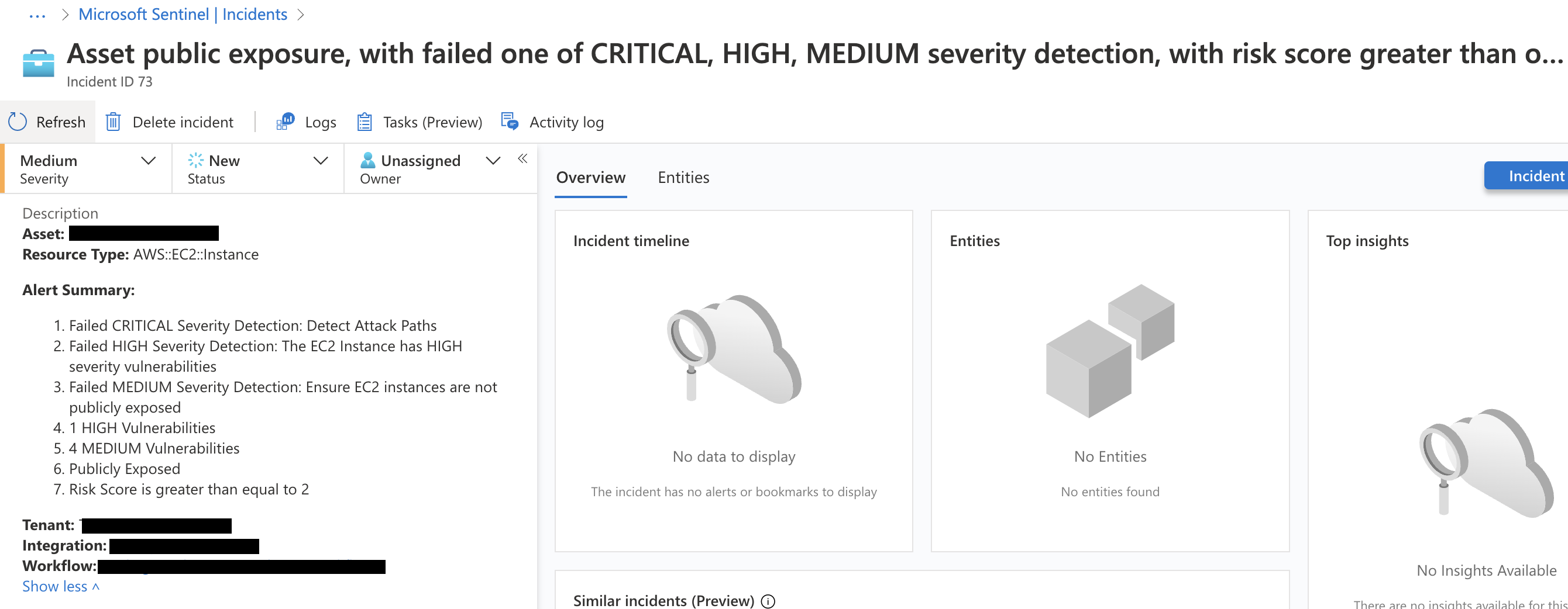 Sentinel alert example incident