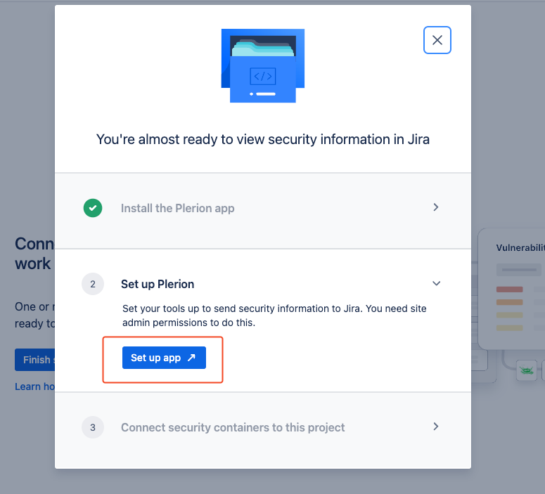 Installation progress of Plerion Security App in Jira