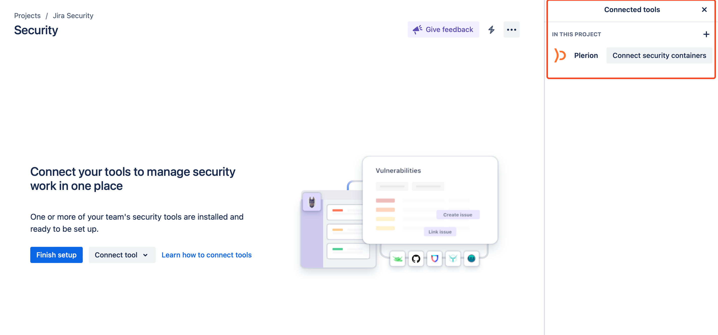Jira Security page with Connect security container option highlighted