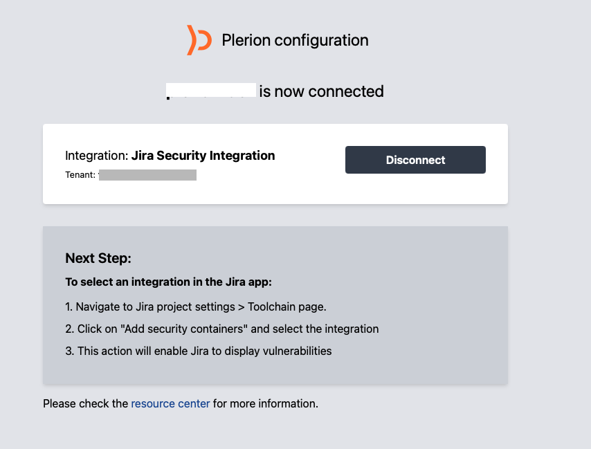 Disconnect button in Jira Plerion app settings