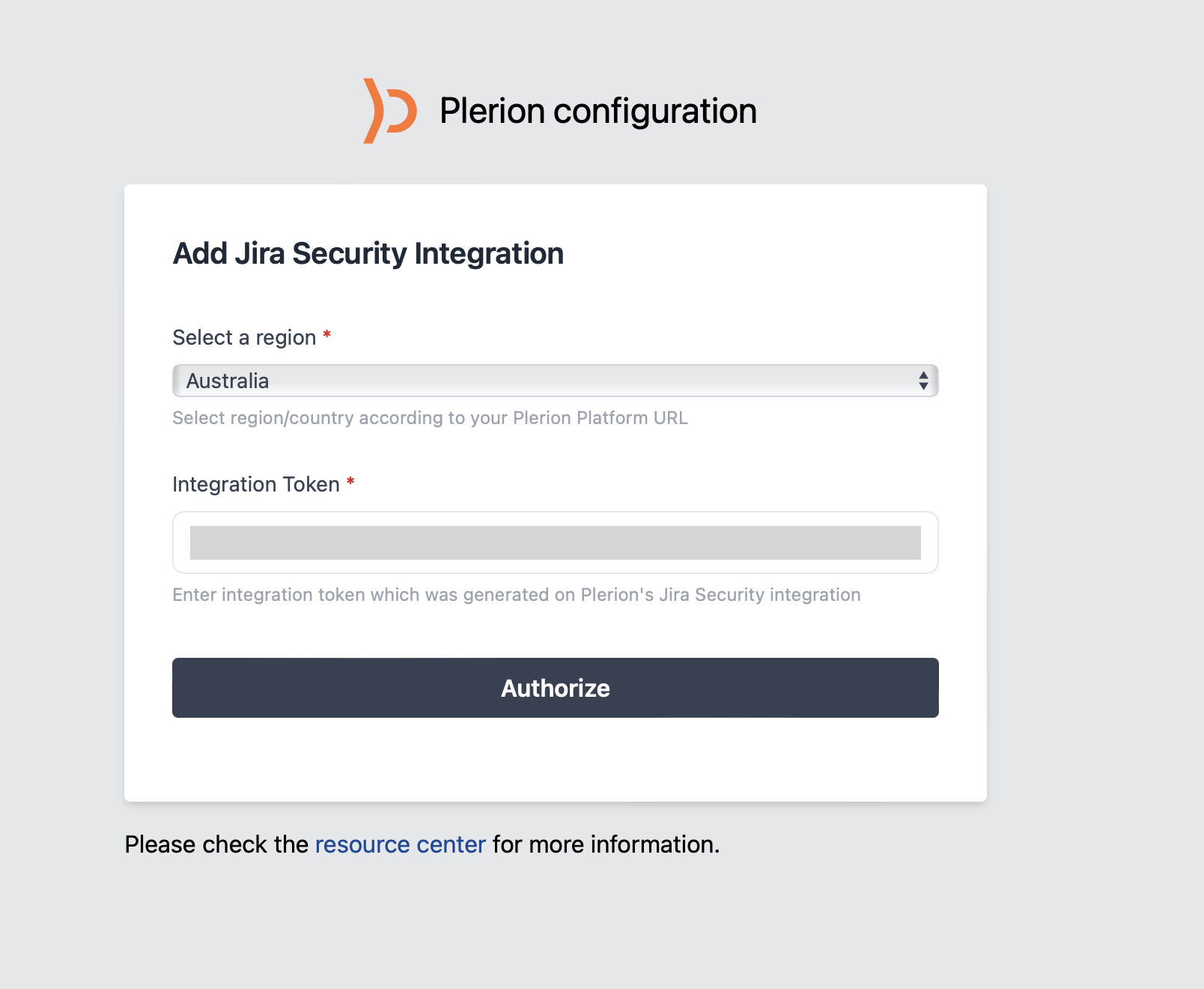 Plerion Security App configuration screen in Jira