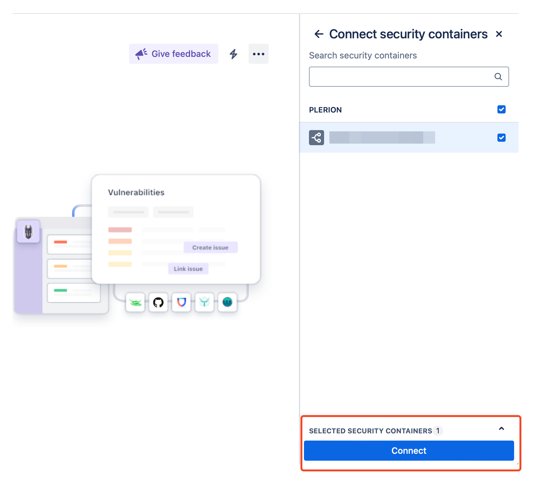 Container selection screen in Jira Security