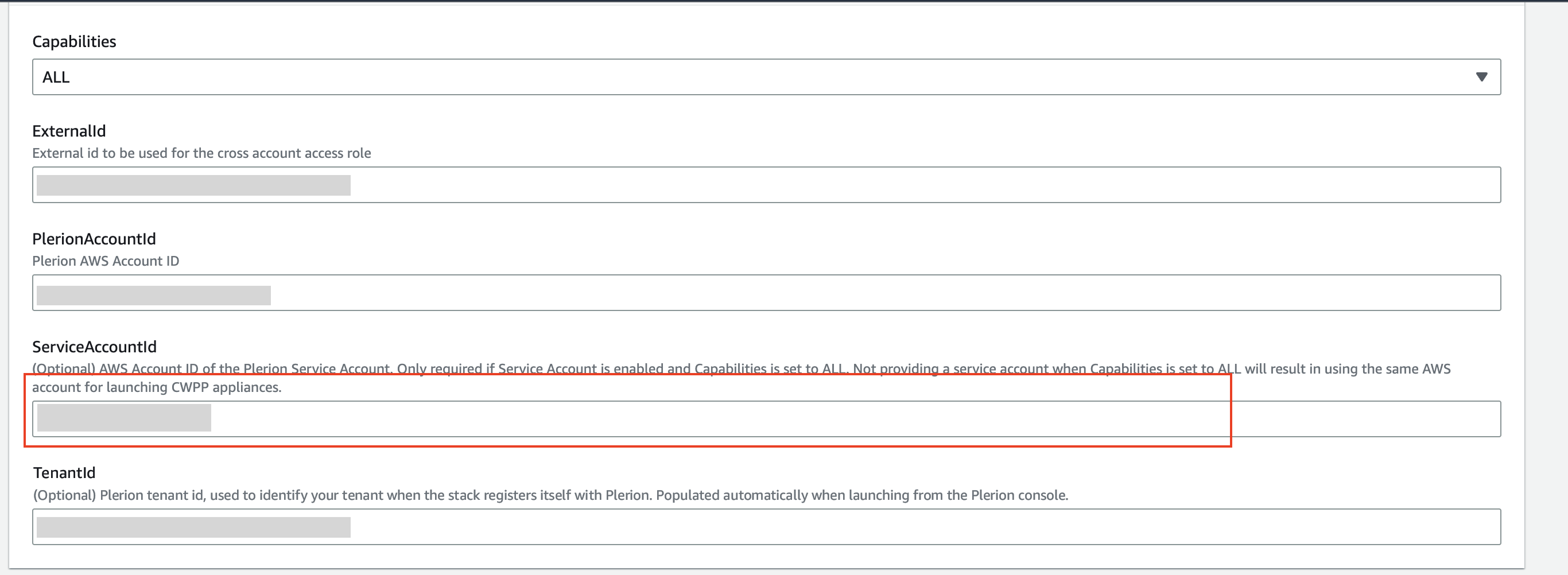 CloudFormation with Service account parameter present
