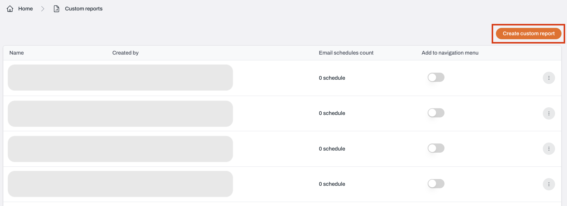 Adding a widget in the custom reports builder