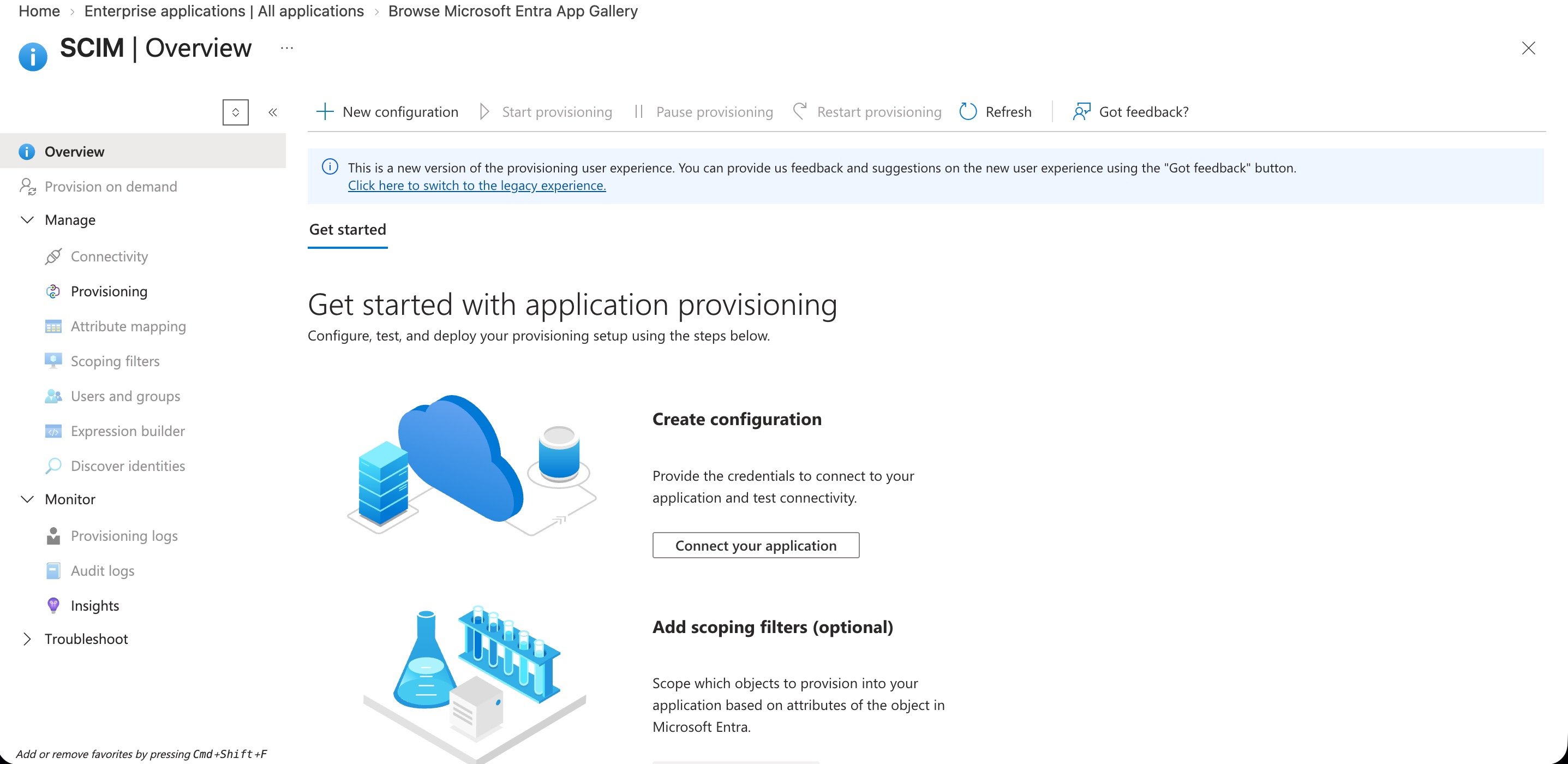 Entra ID provisioning overview with the New configuration action