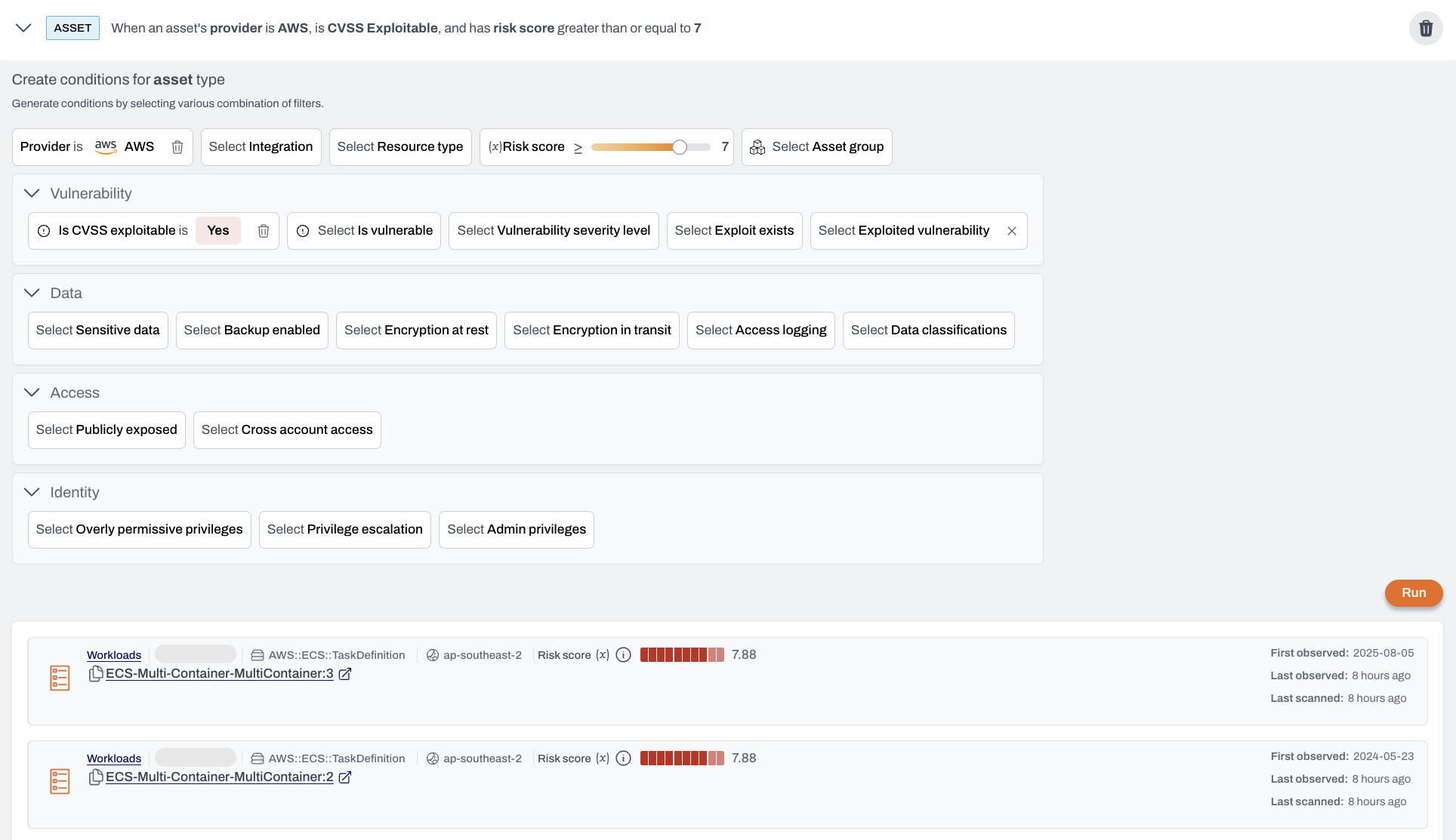 Example of a workflow with conditions applied