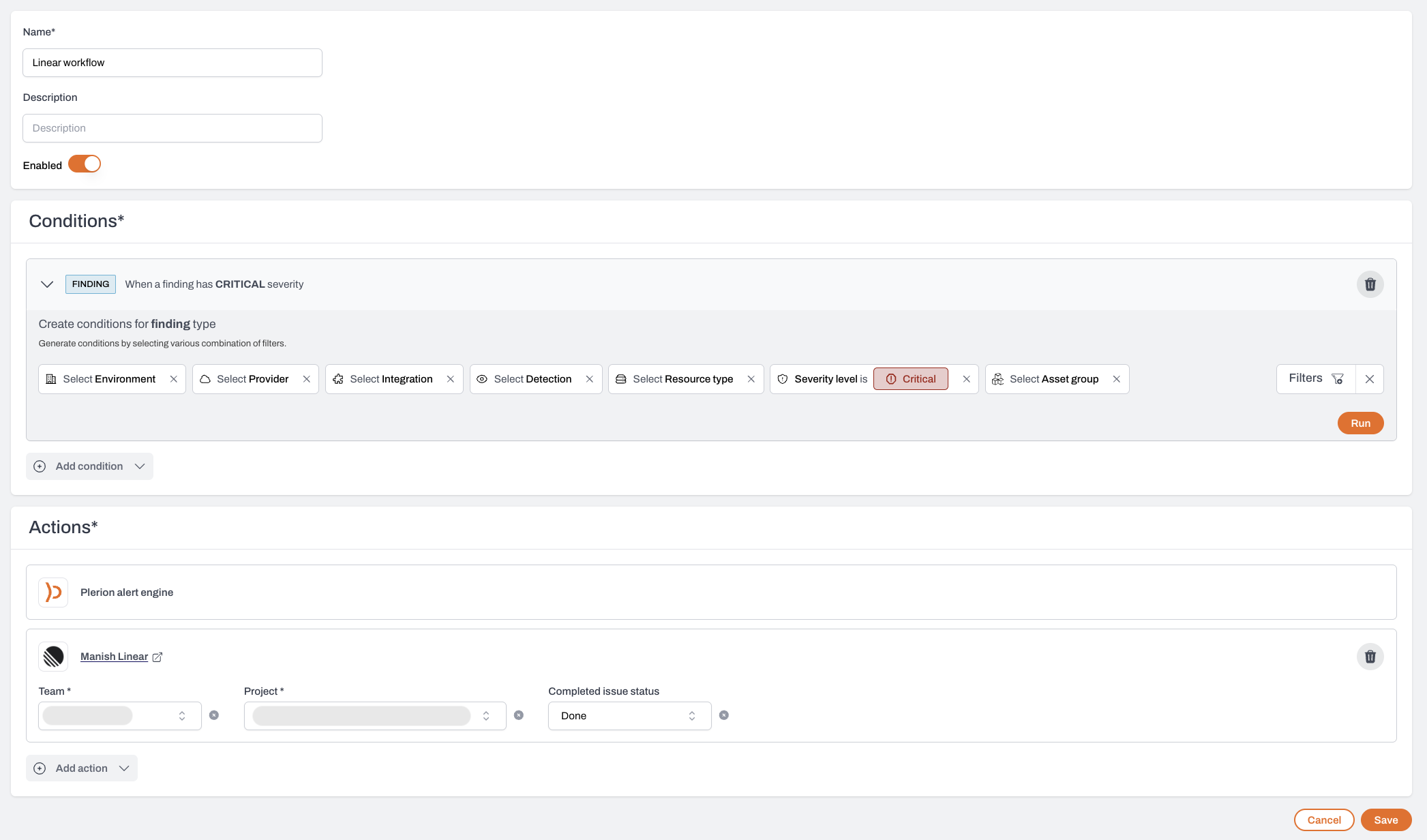 Plerion workflow setup for Linear integration