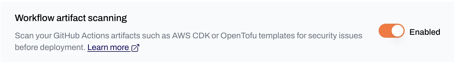 Workflow artifact scanning configuration in Plerion