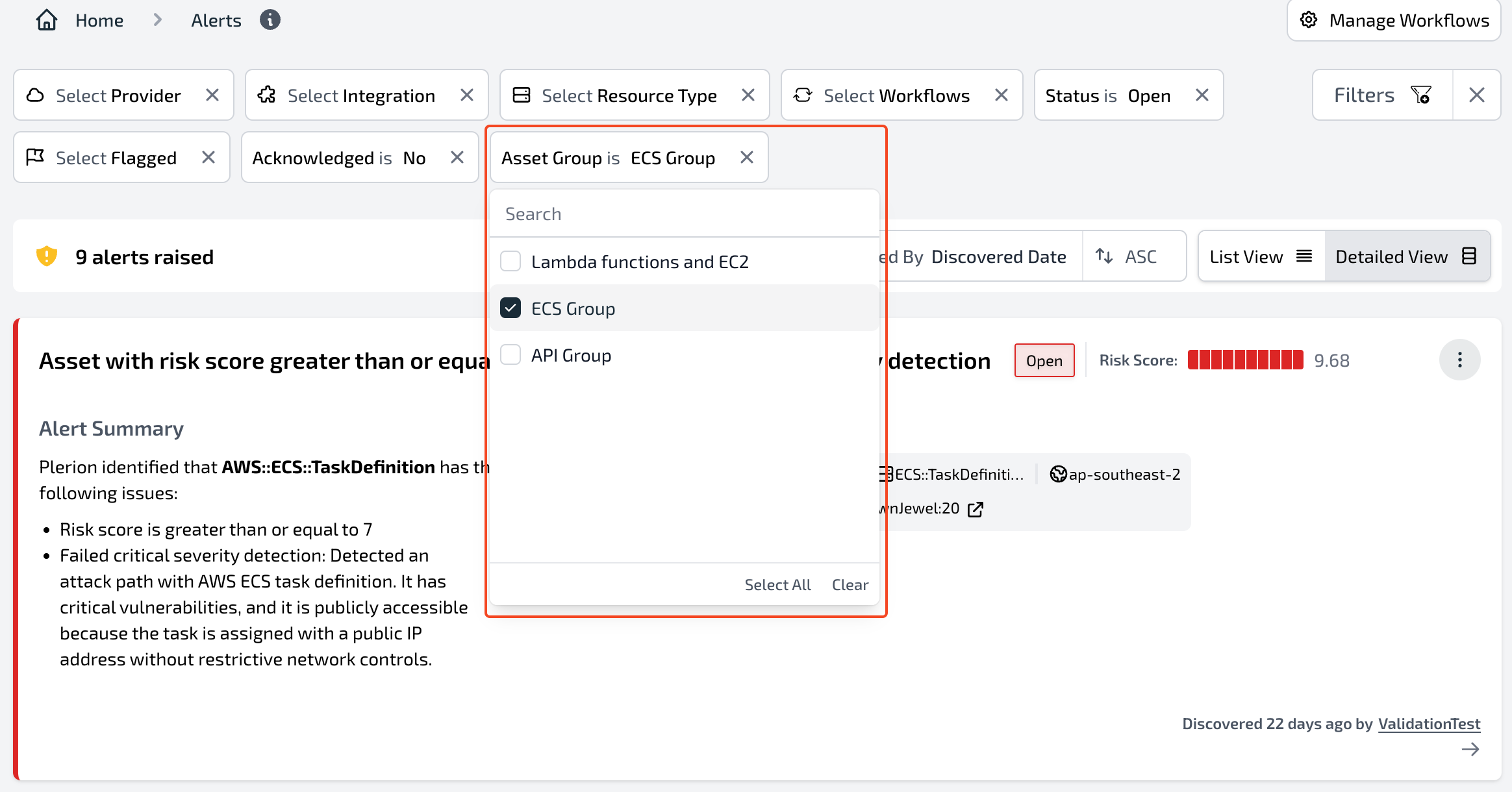 Filter for Asset group on the Alerts dashboard