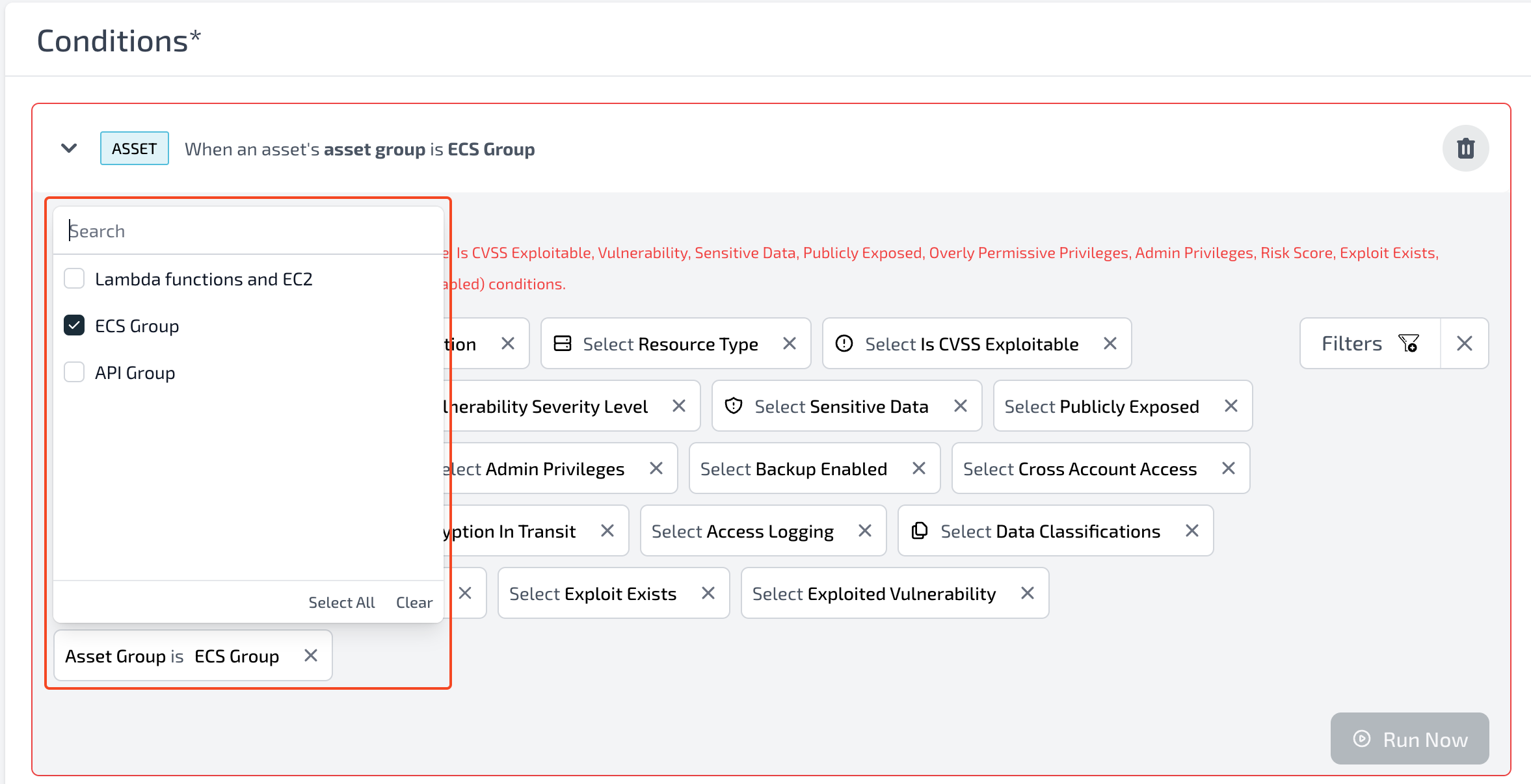 Filter by Asset group on Workflows Asset condition