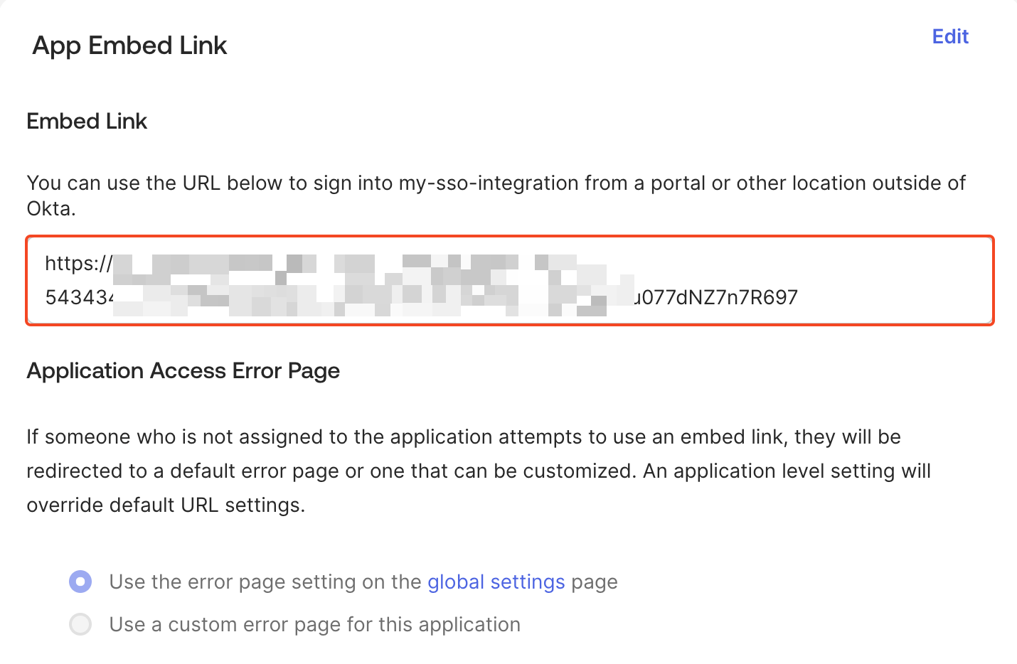 Okta app embed link with URL for accessing Plerion