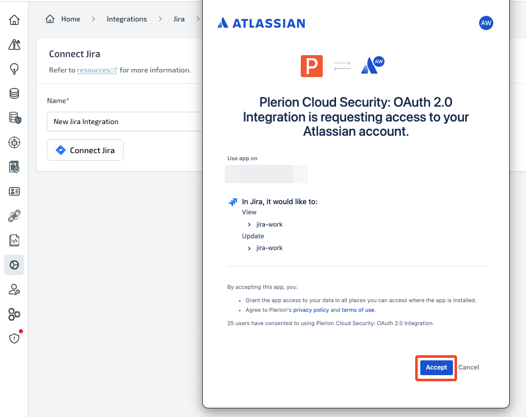Jira OAuth pop-up requesting access