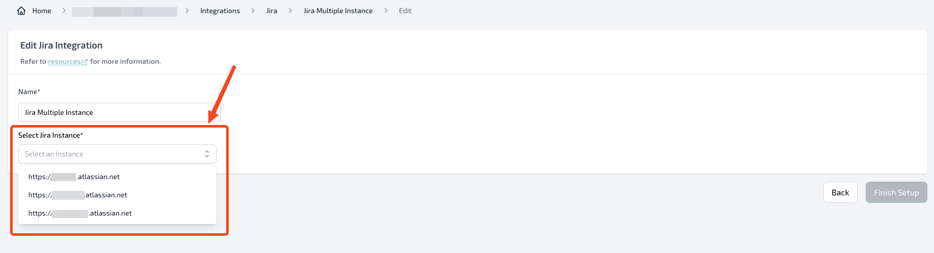 Select Jira instance screen showing multiple Jira accounts