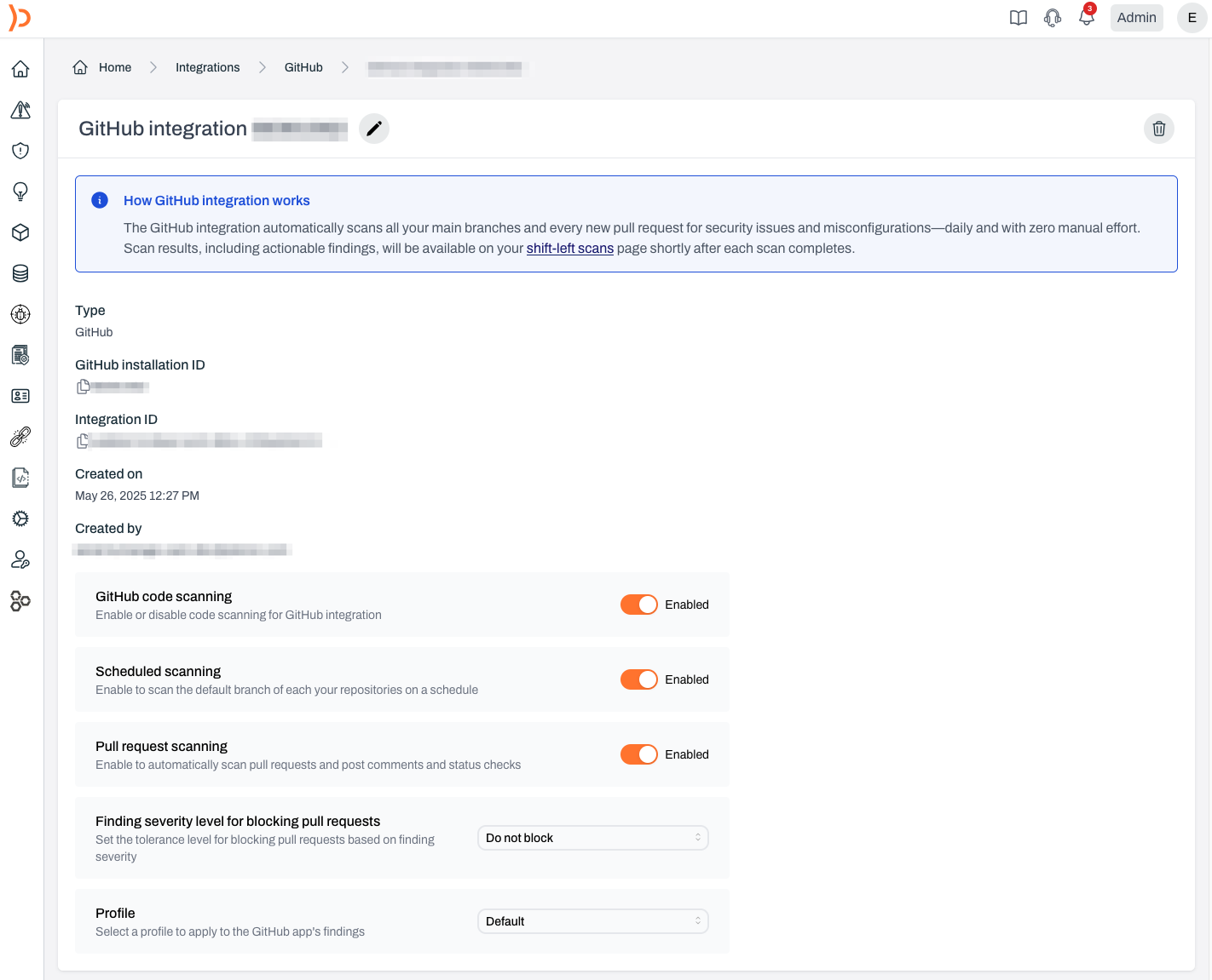 Plerion integration page showing GitHub connected