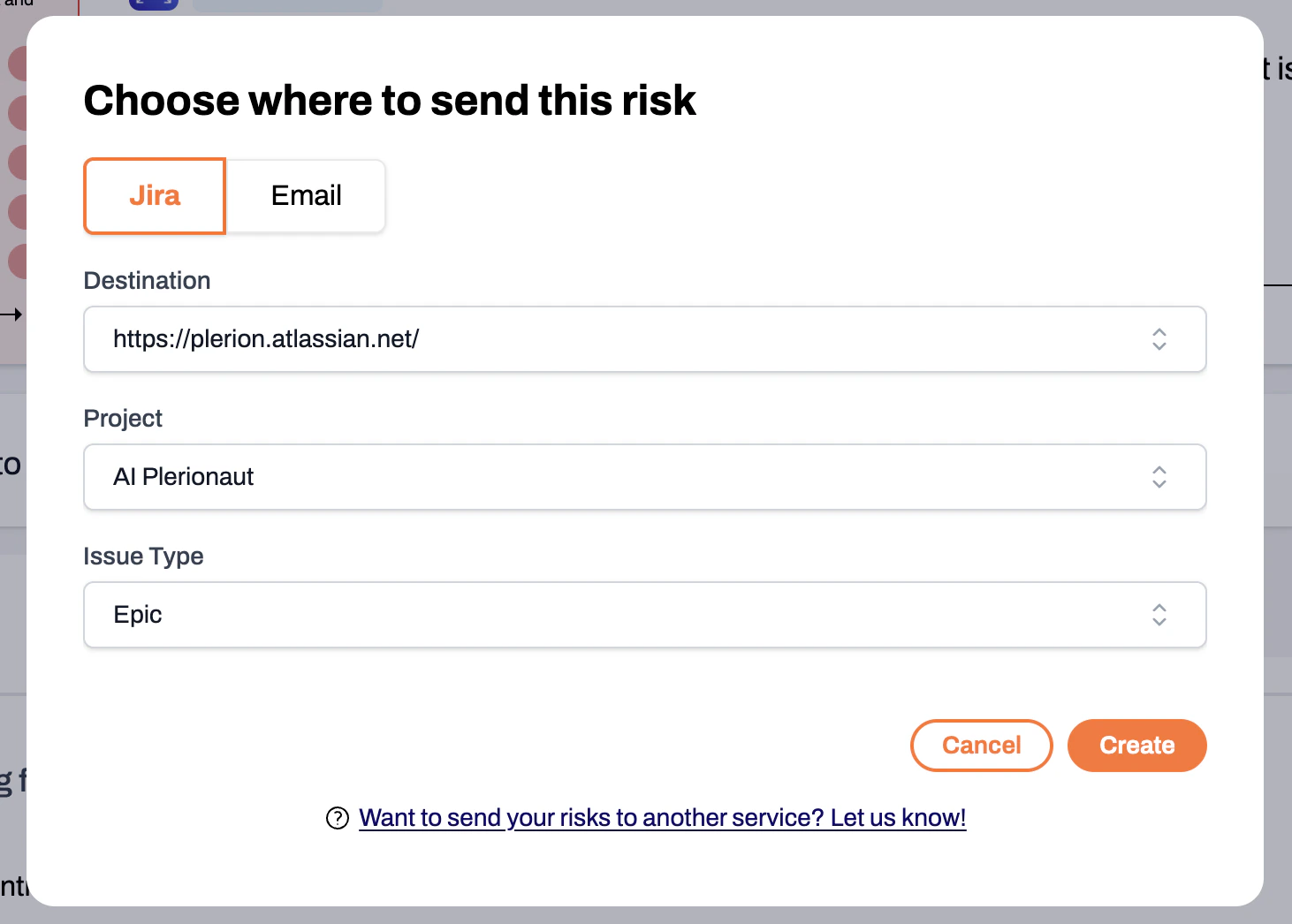 Send button in the risk detail slideover