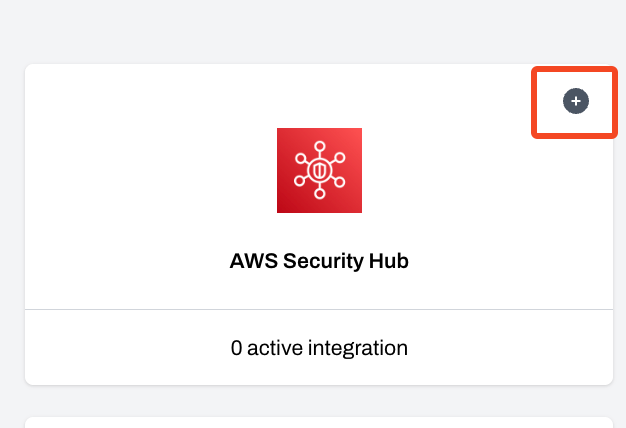 Integrations page with Security Hub option and plus button
