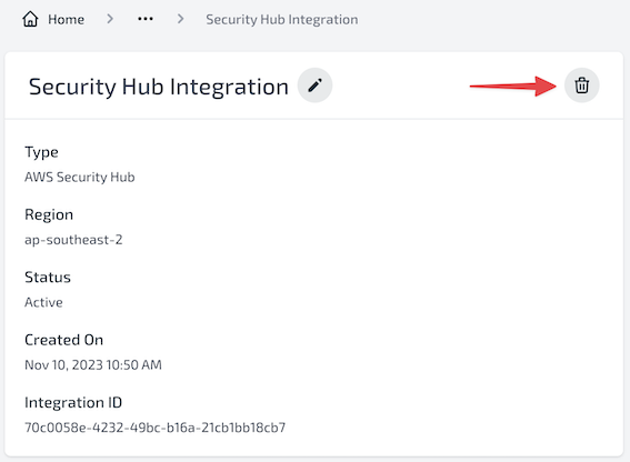 Plerion interface showing delete integration option
