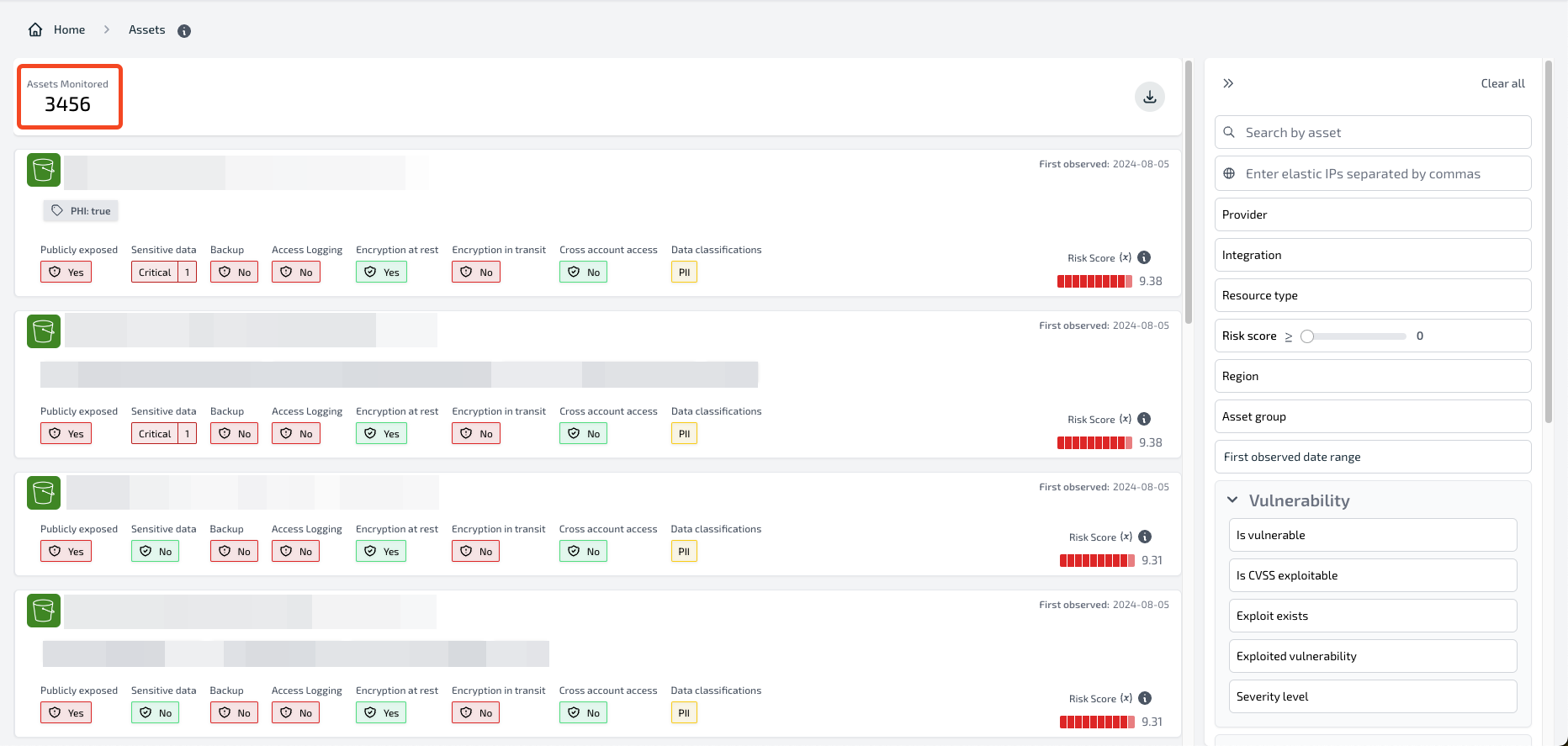 Assets dashboard showing summary of discovered assets