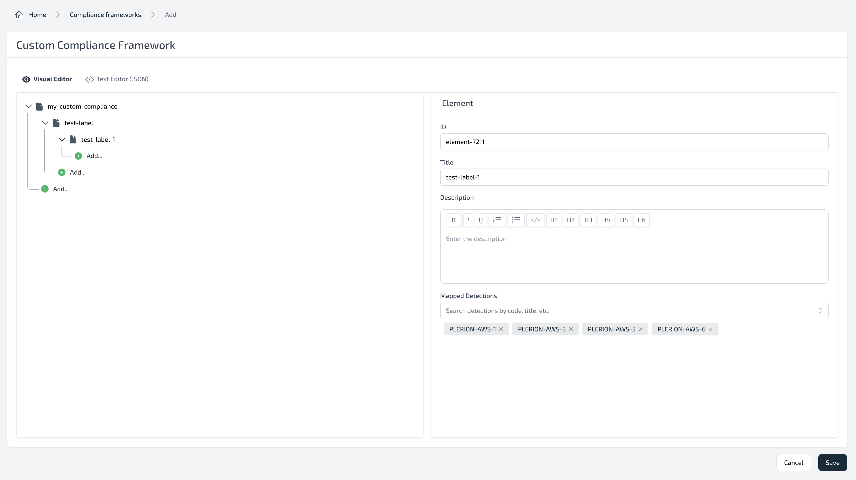 Custom compliance builder in Plerion dashboard