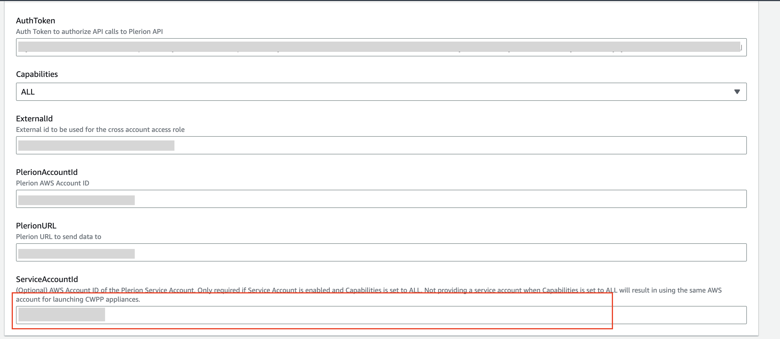 CloudFormation with Service account parameter present
