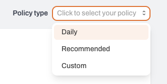 Policy mode selector with Daily, Recommended and Custom options