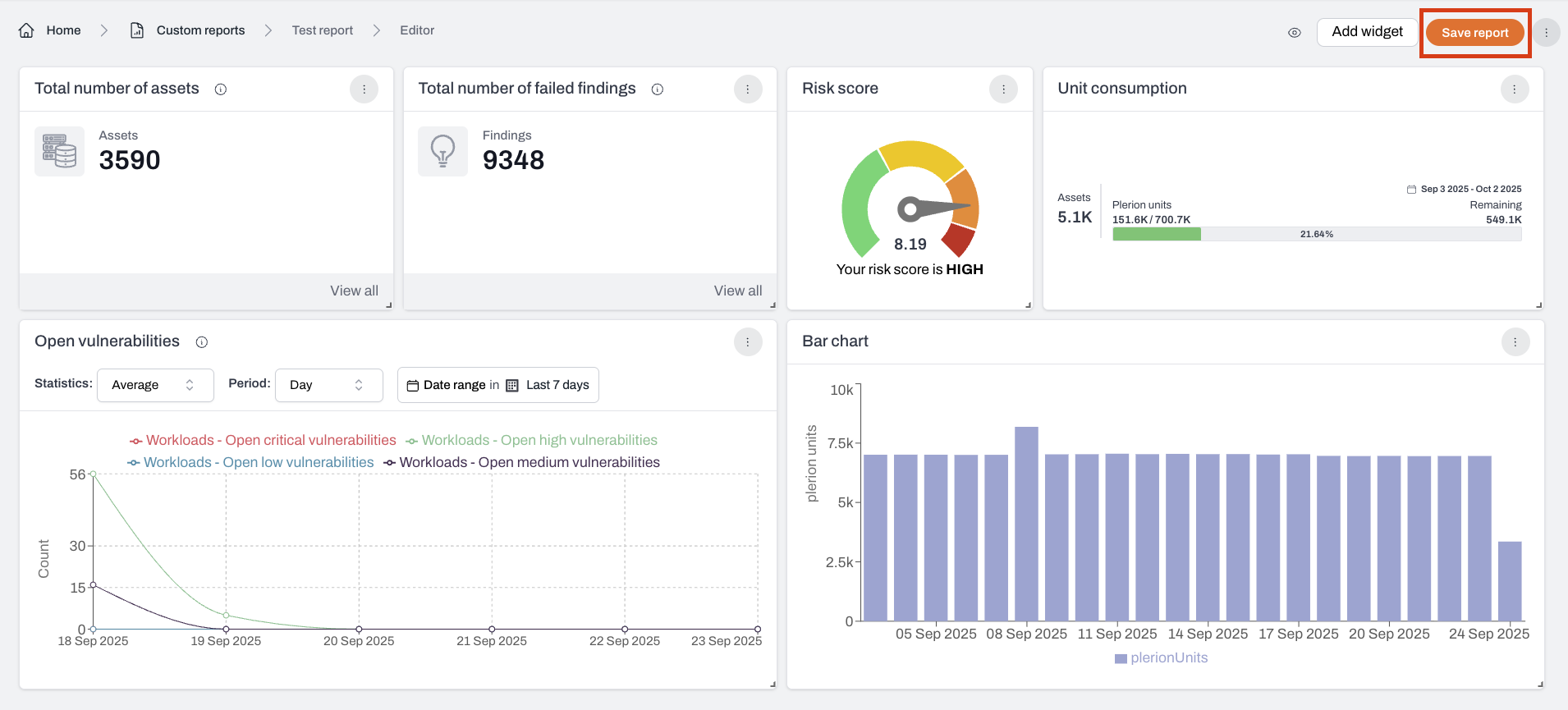 Saving a custom report in Plerion