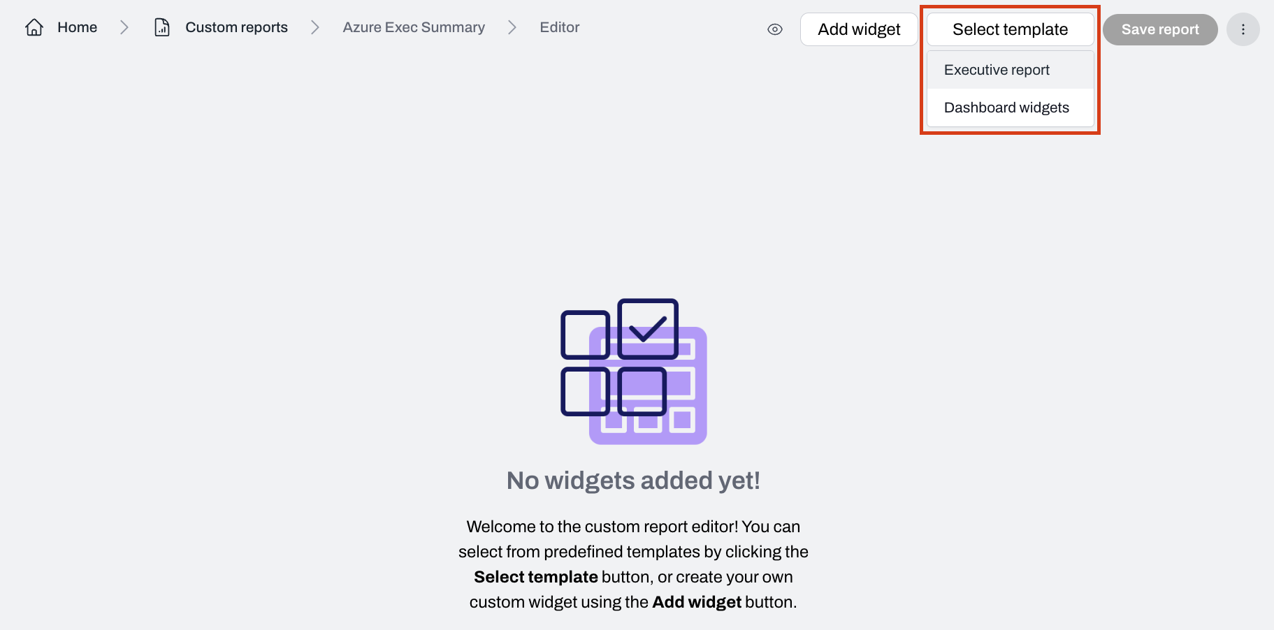 Predefined Executive report template in Plerion