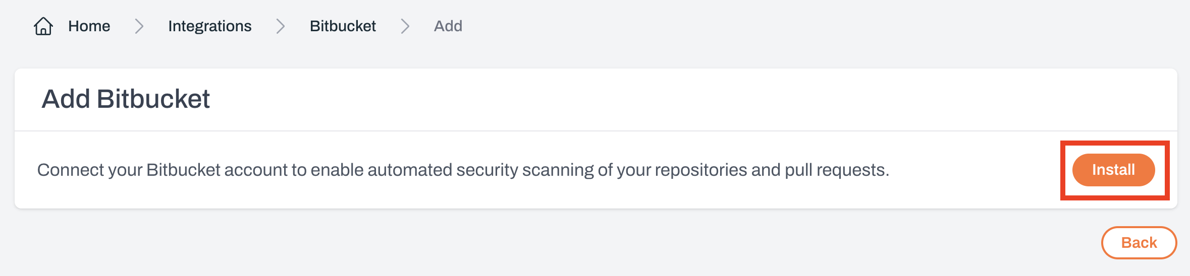 Install Bitbucket app option in Plerion