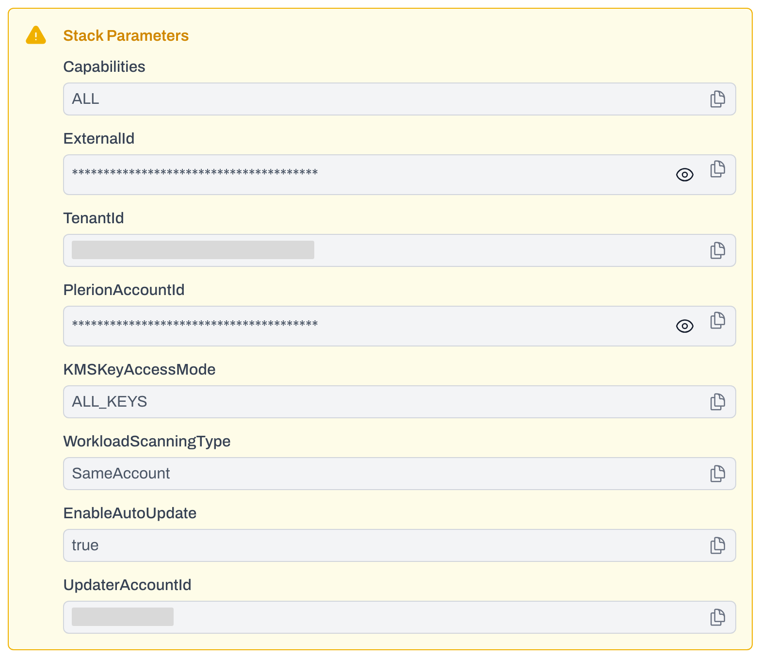 Stack Parameters box in Plerion