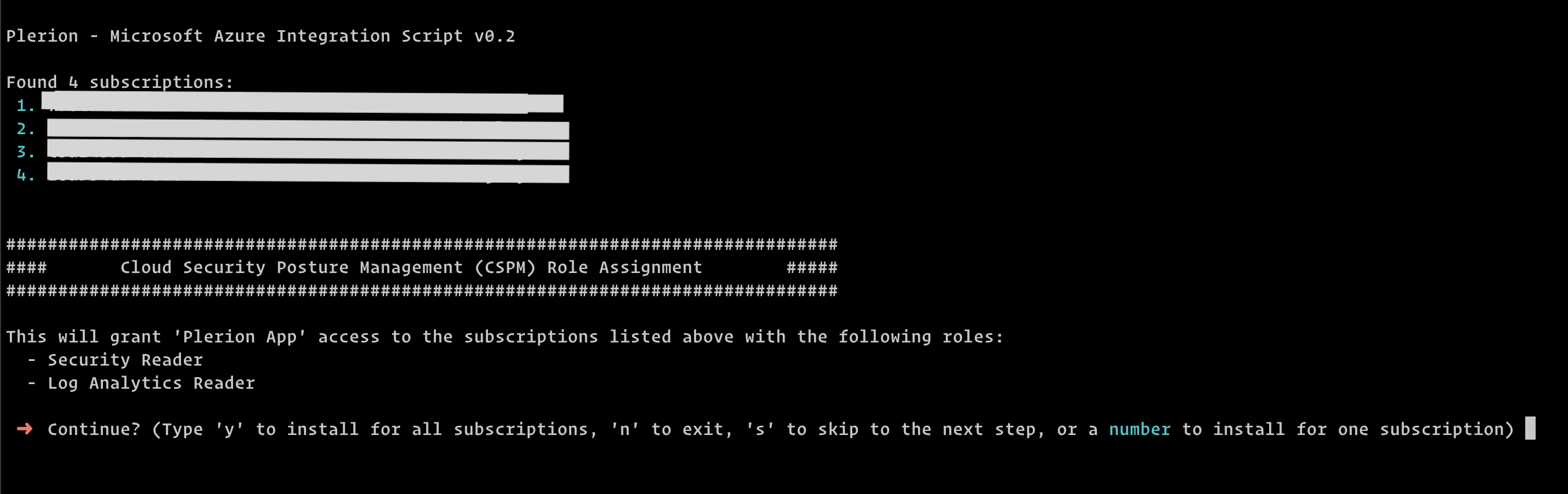CLI output showing available subscriptions