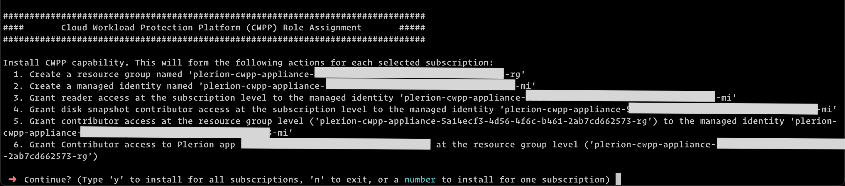 CLI output showing CWPP role installation prompt