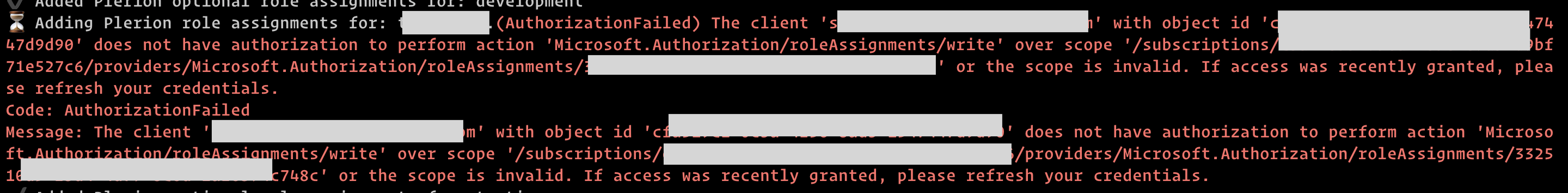 AuthorizationFailed Error when assigning roles during onboarding