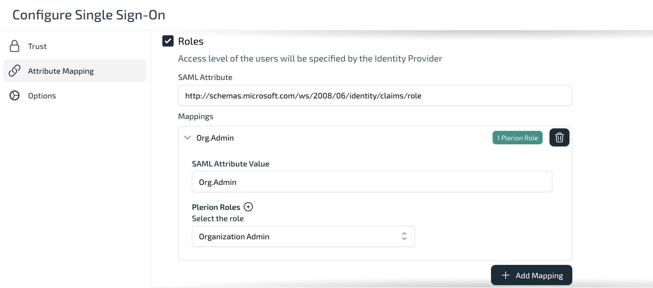 Azure AD role attribute mapping screen