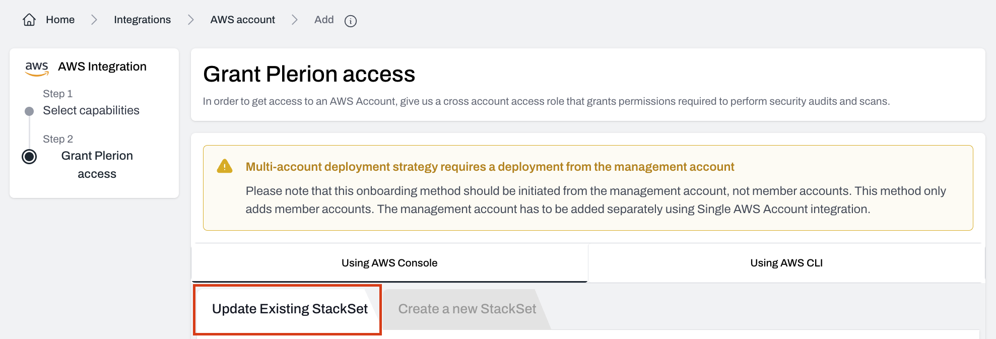 Update Existing StackSet flow in Plerion