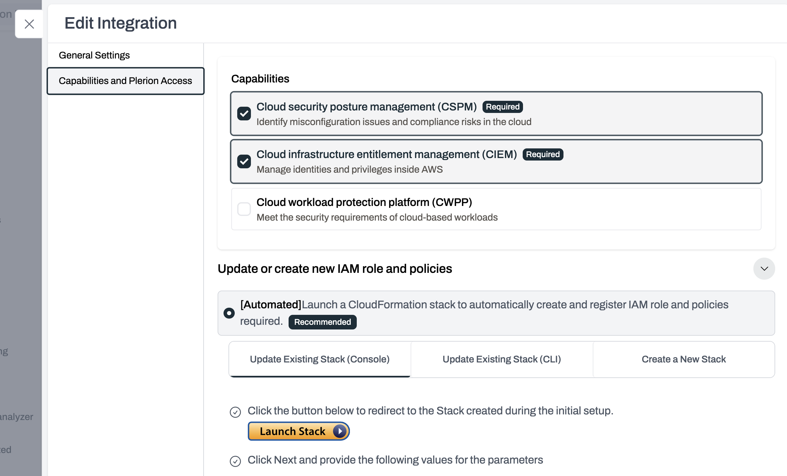 Updating the existing stack using the AWS console