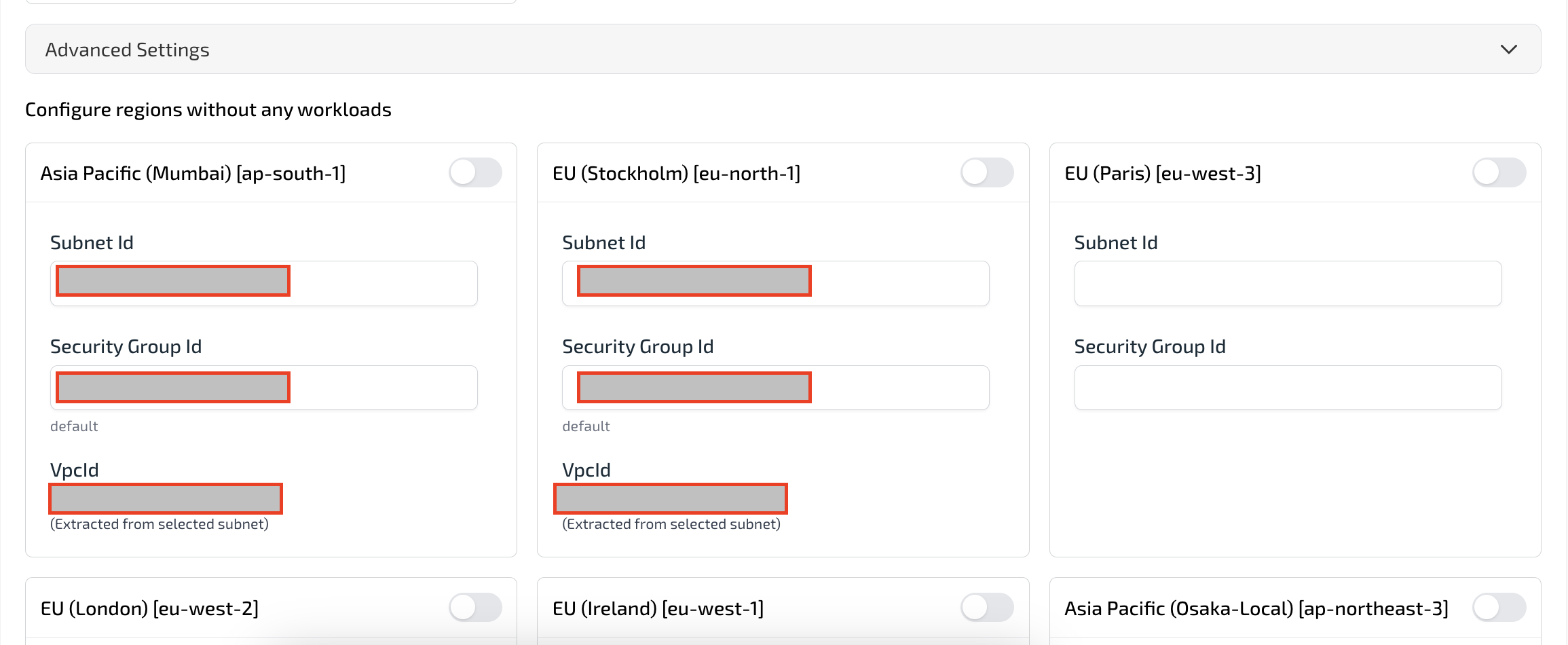 Advanced settings for appliance configuration