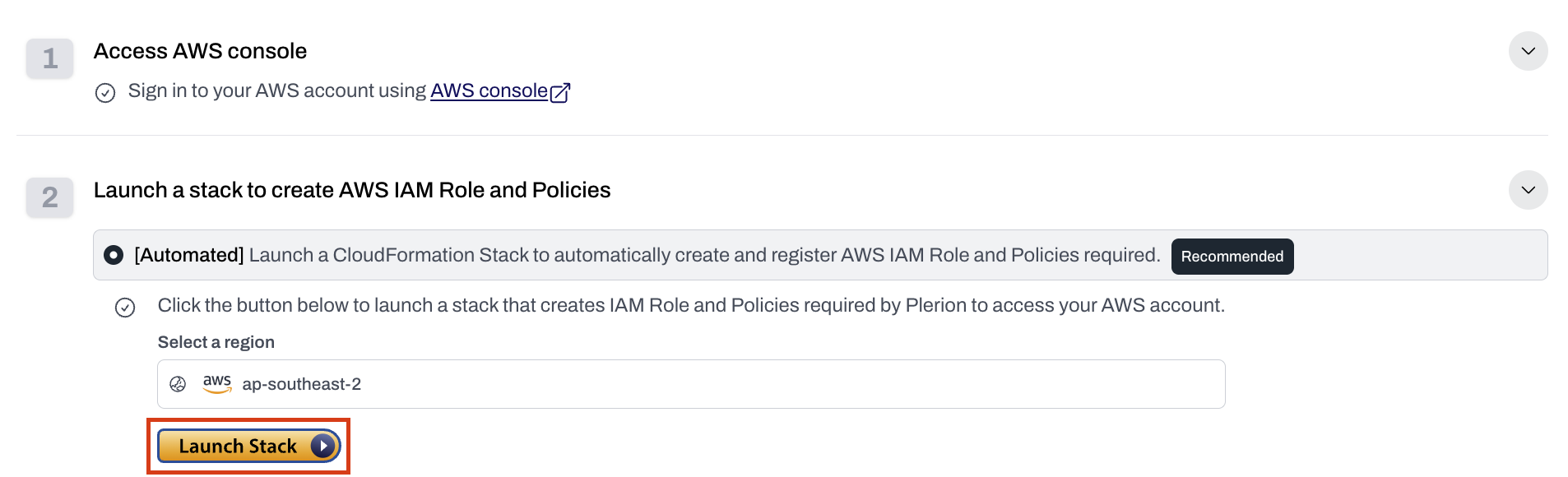 Launch CloudFormation stack for AWS service account