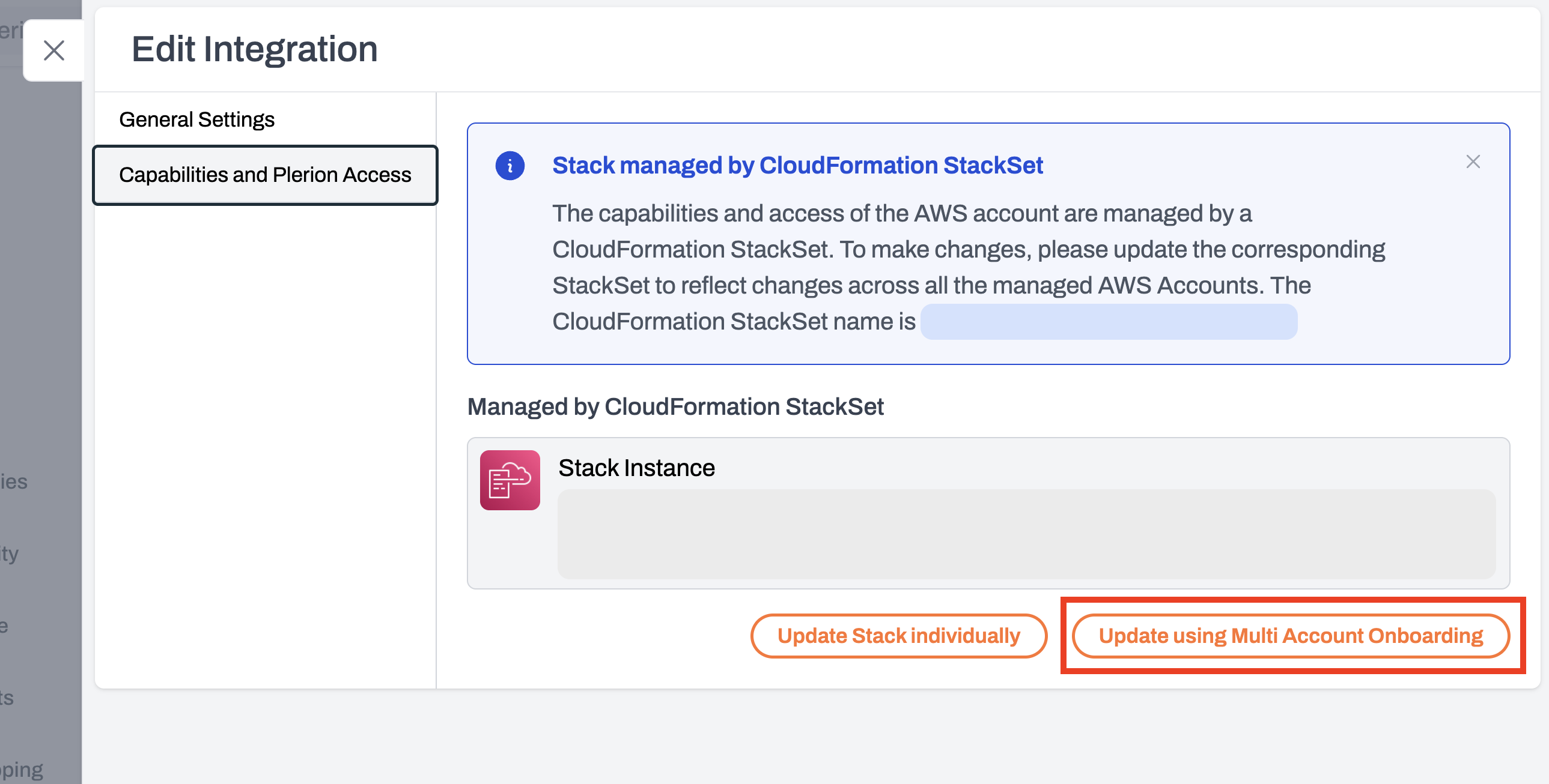 Update using Multi Account Onboarding option