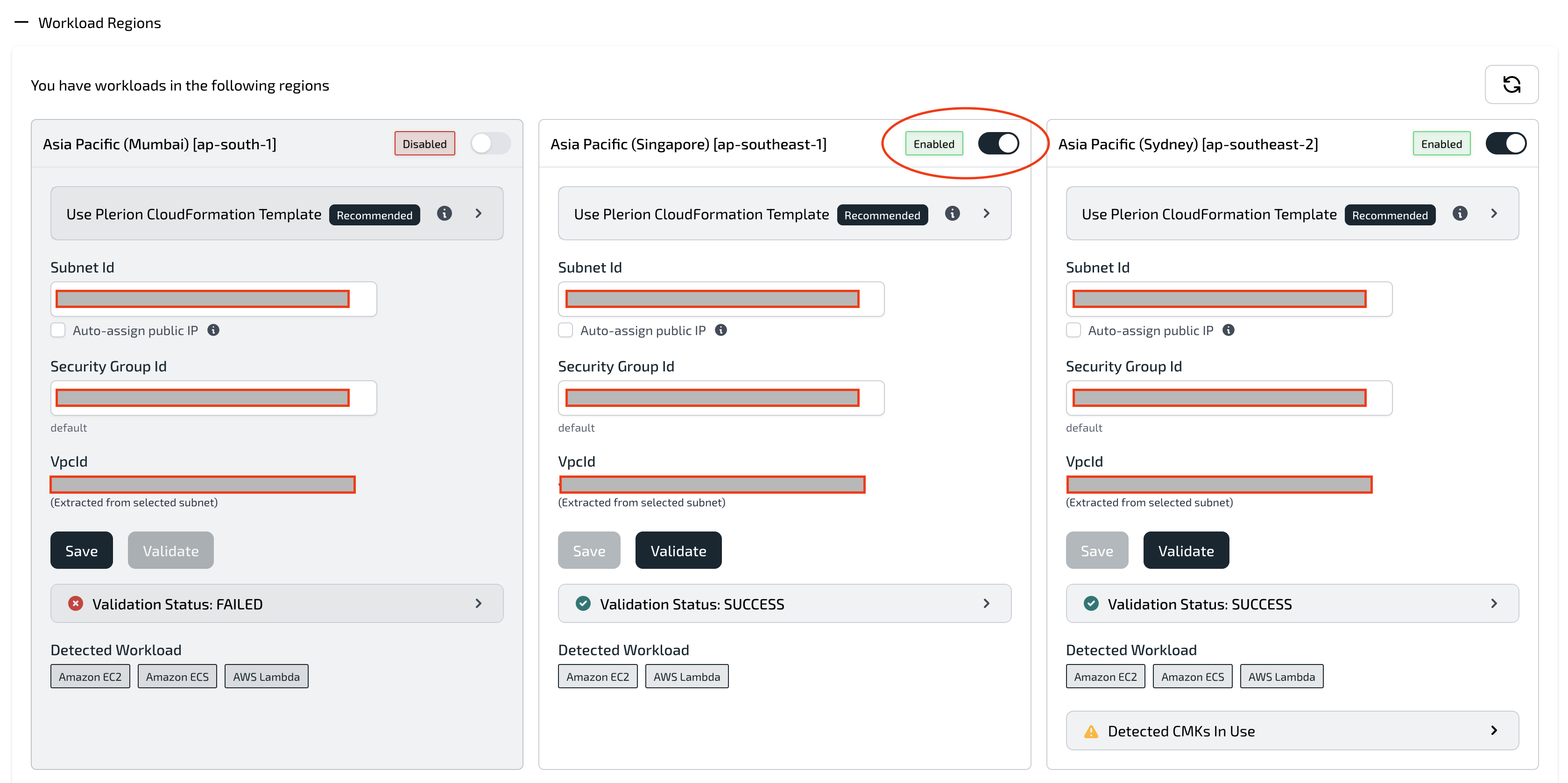 Appliance configuration with workload regions