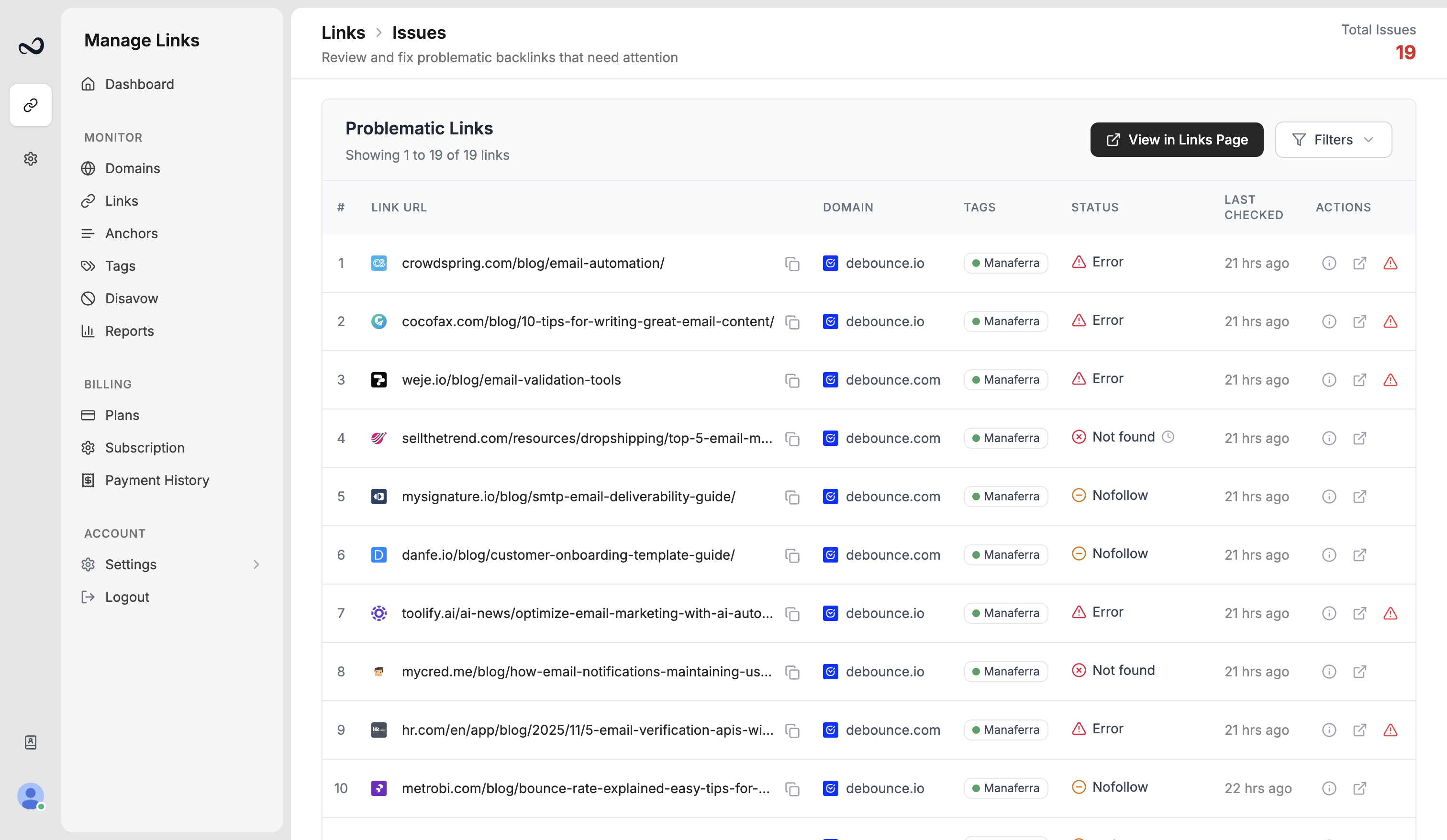 Link visualizer preview with the monitored backlink highlighted on the page