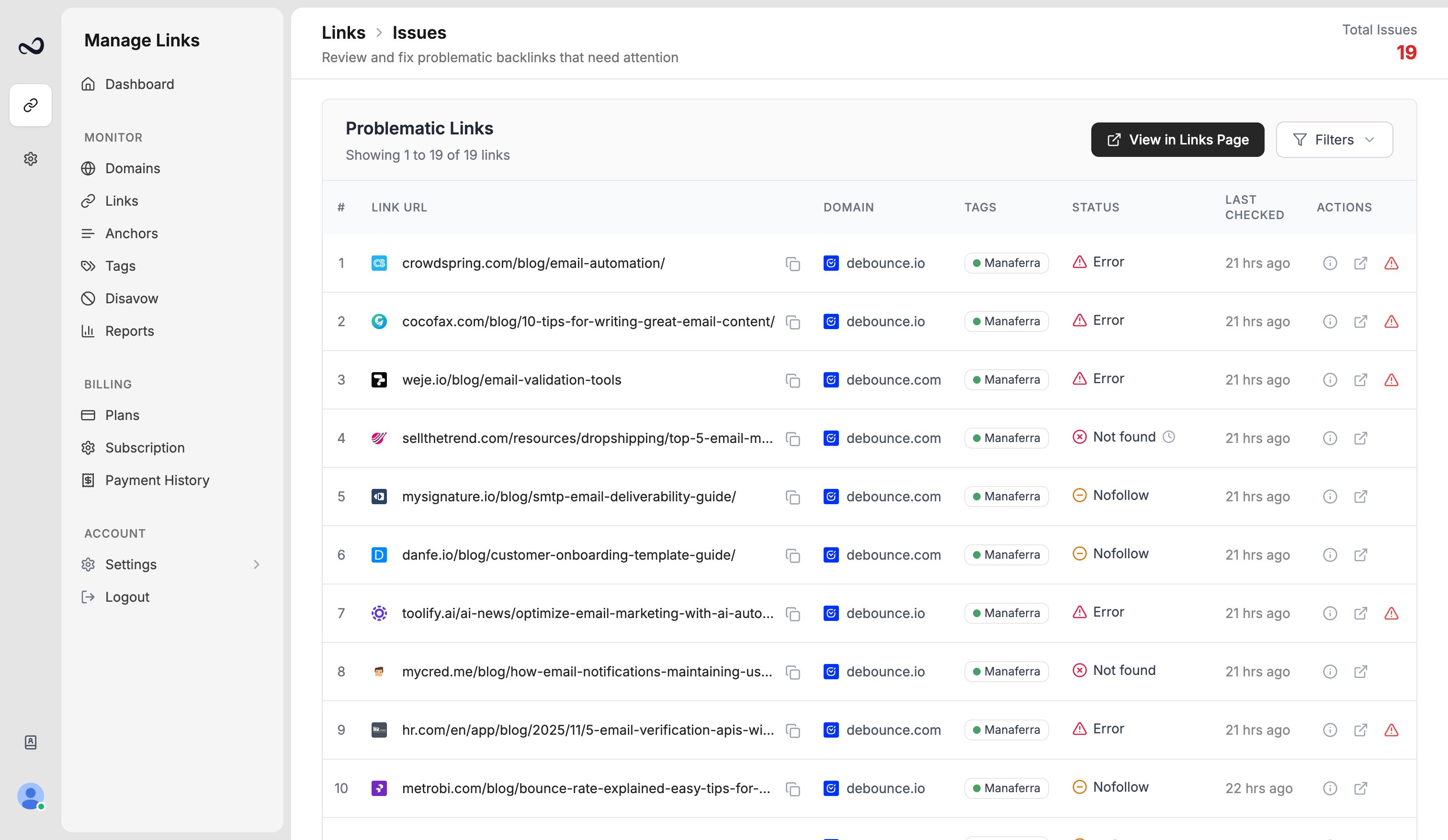 Link visualizer preview with the monitored backlink highlighted on the page