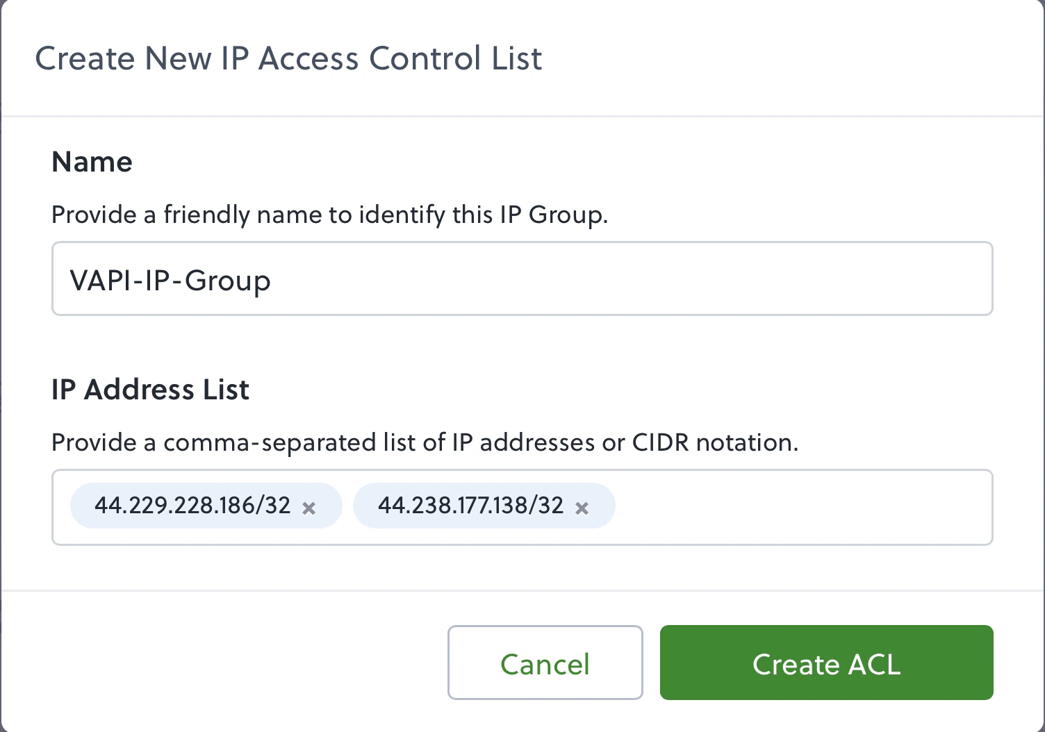 Create New IP Access Control List