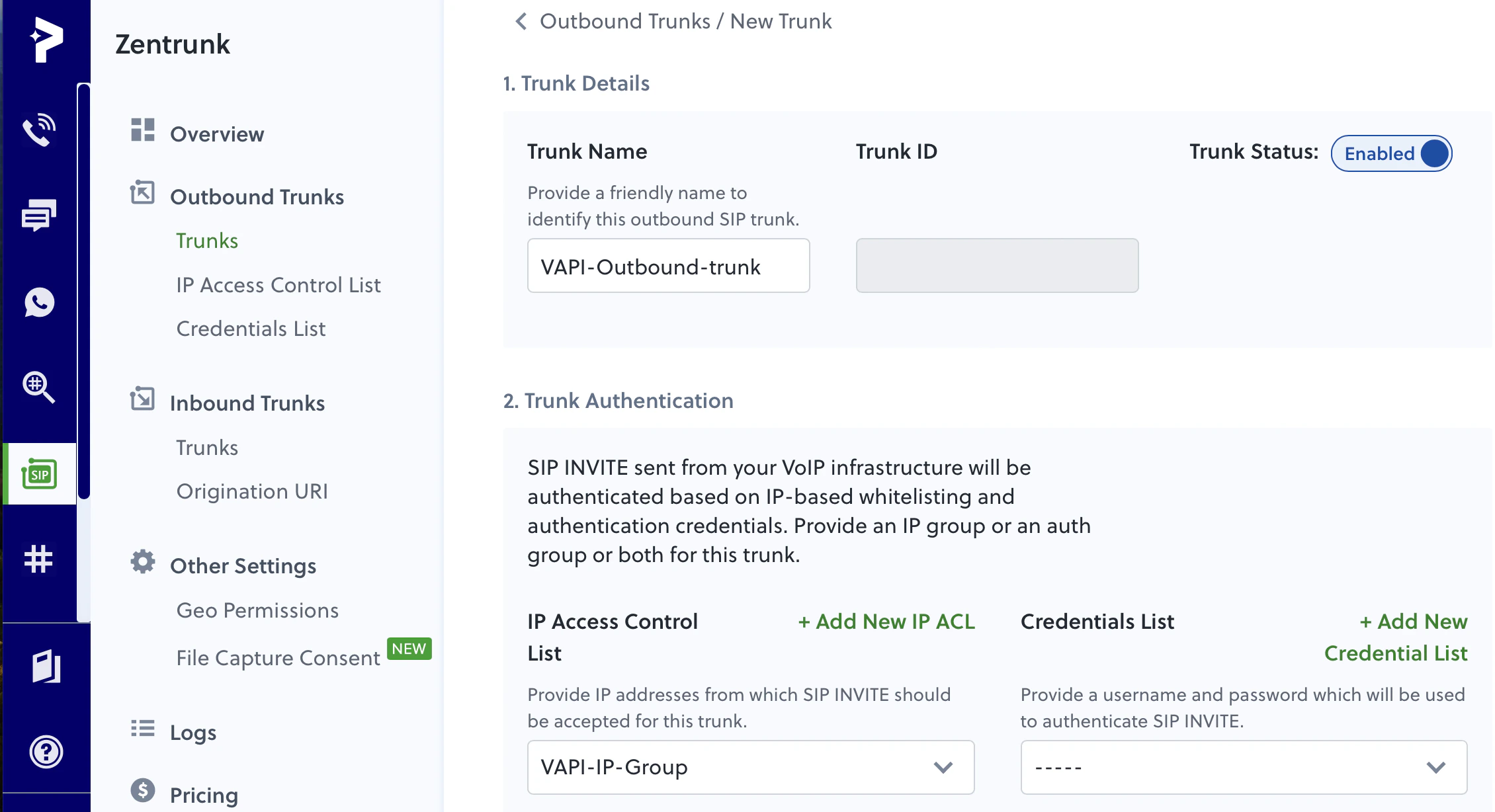 Create an outbound SIP trunk in Plivo