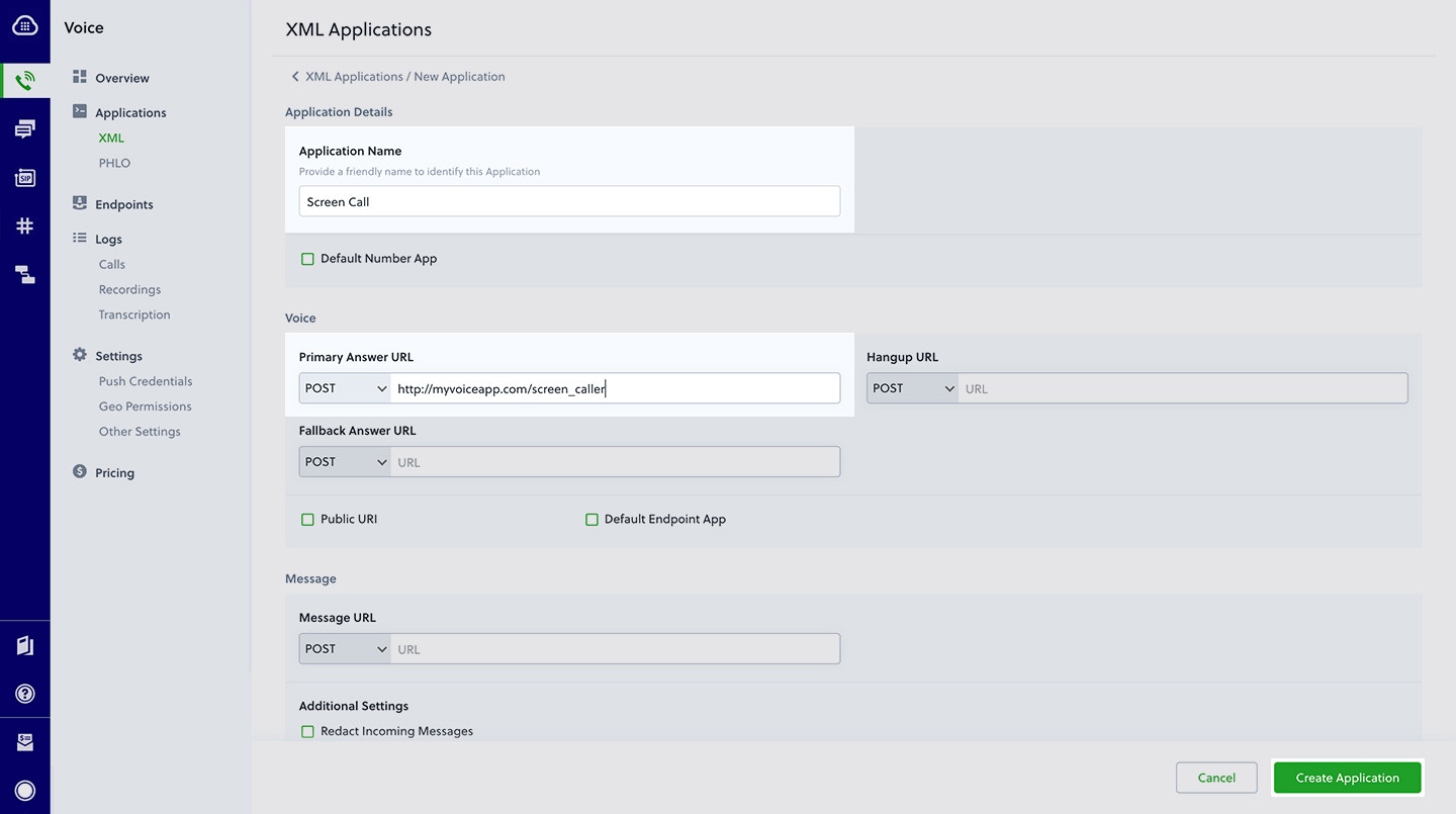 Create Screencall Application