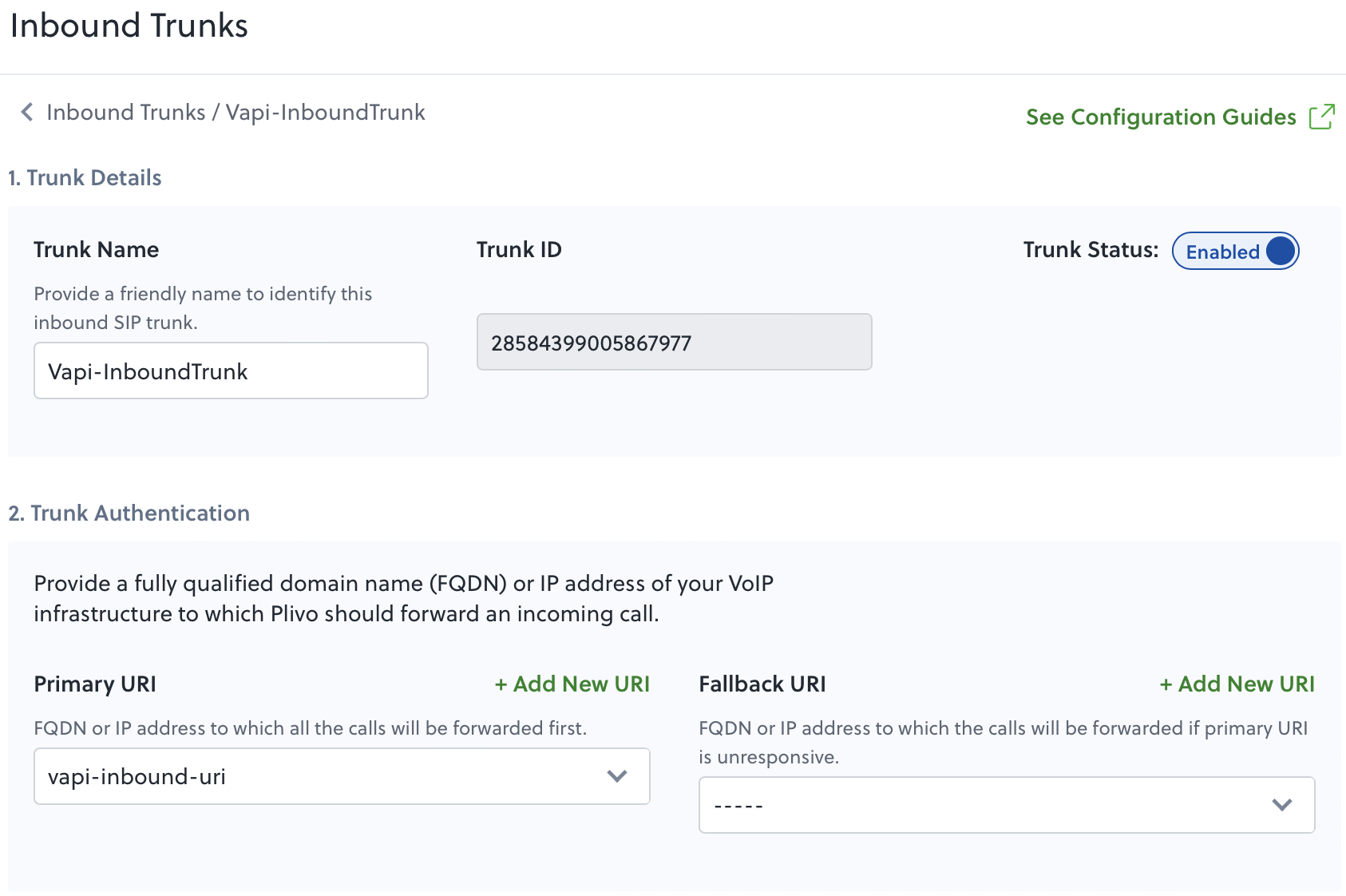 Create an inbound trunk in Plivo