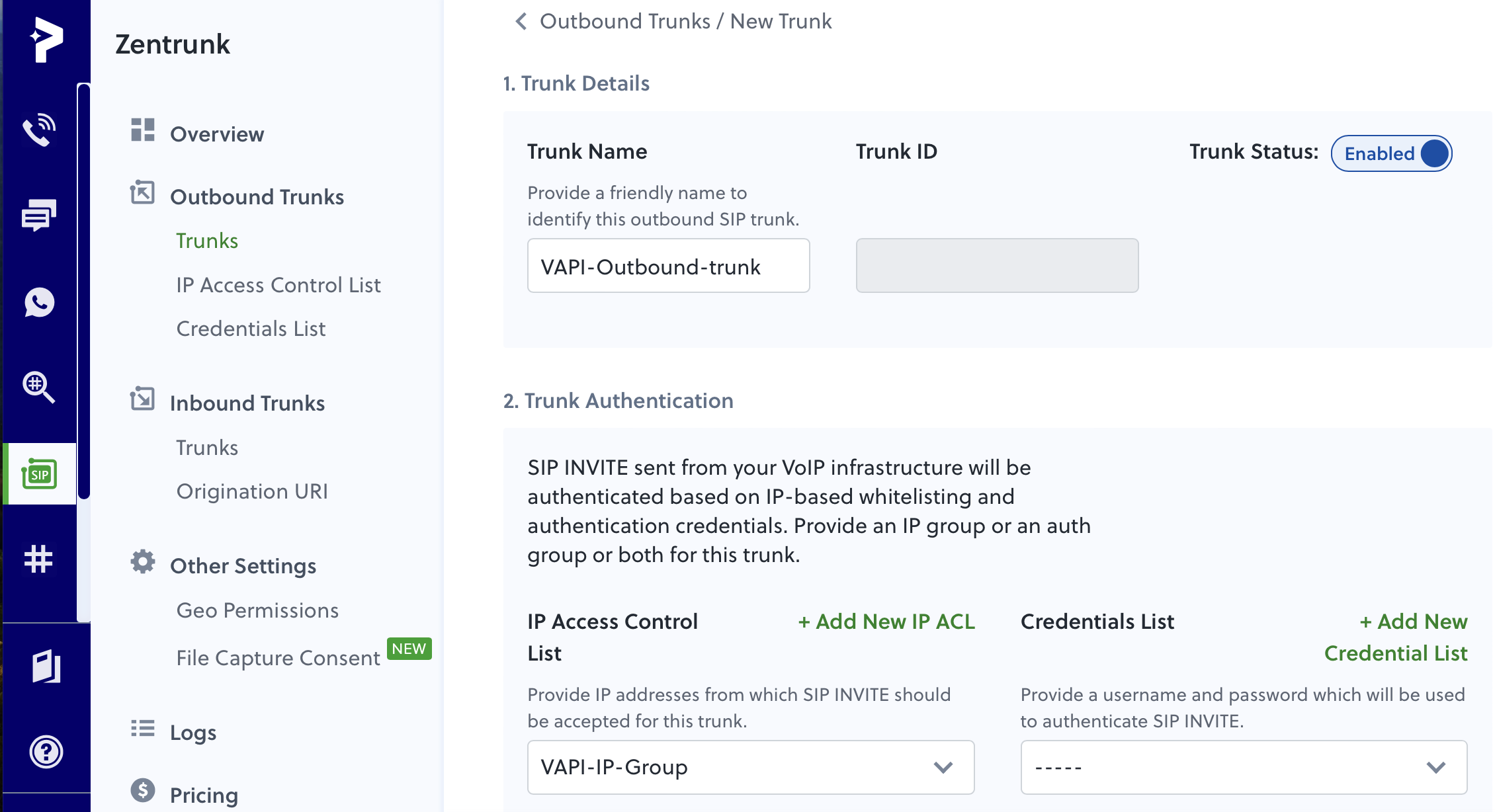 Create an outbound SIP trunk in Plivo
